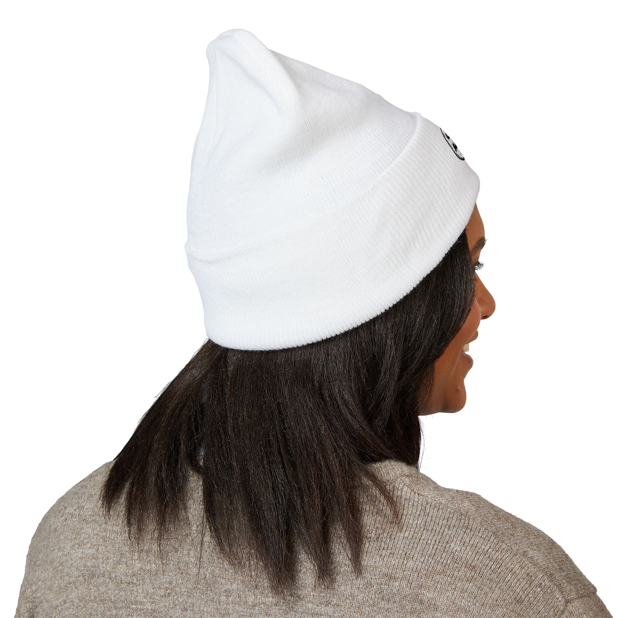 Embroidered Cuffed Beanie — Minimal Speech Bubble Design