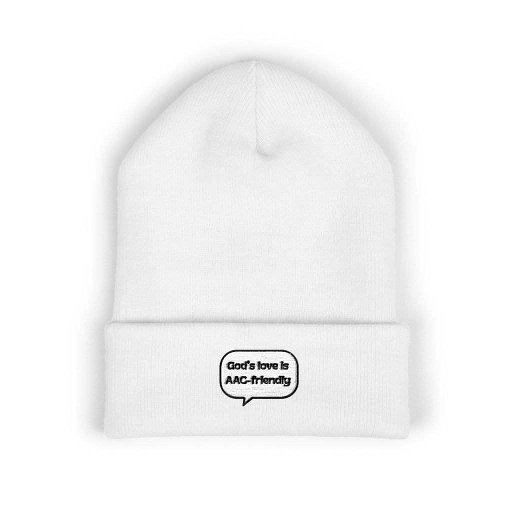 Embroidered Cuffed Beanie — Minimal Speech Bubble Design