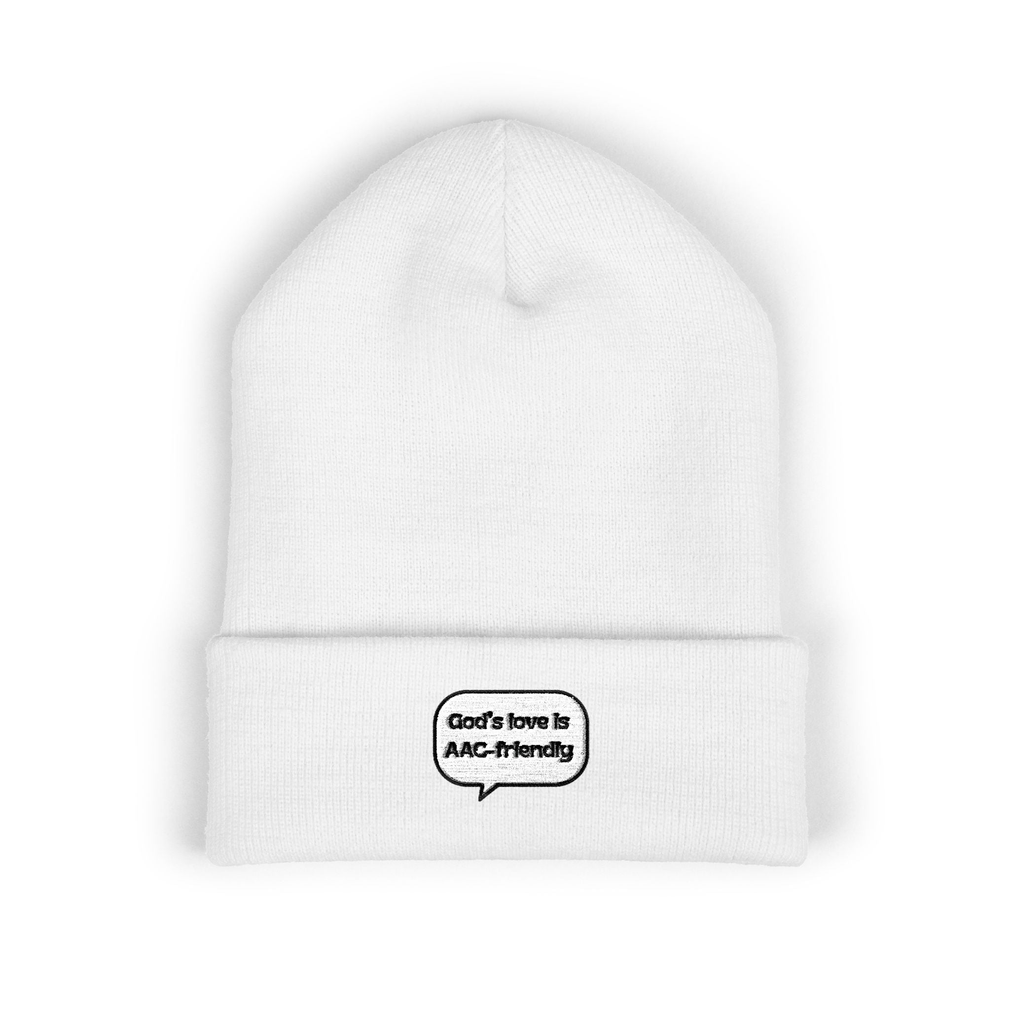 Embroidered Cuffed Beanie — Minimal Speech Bubble Design