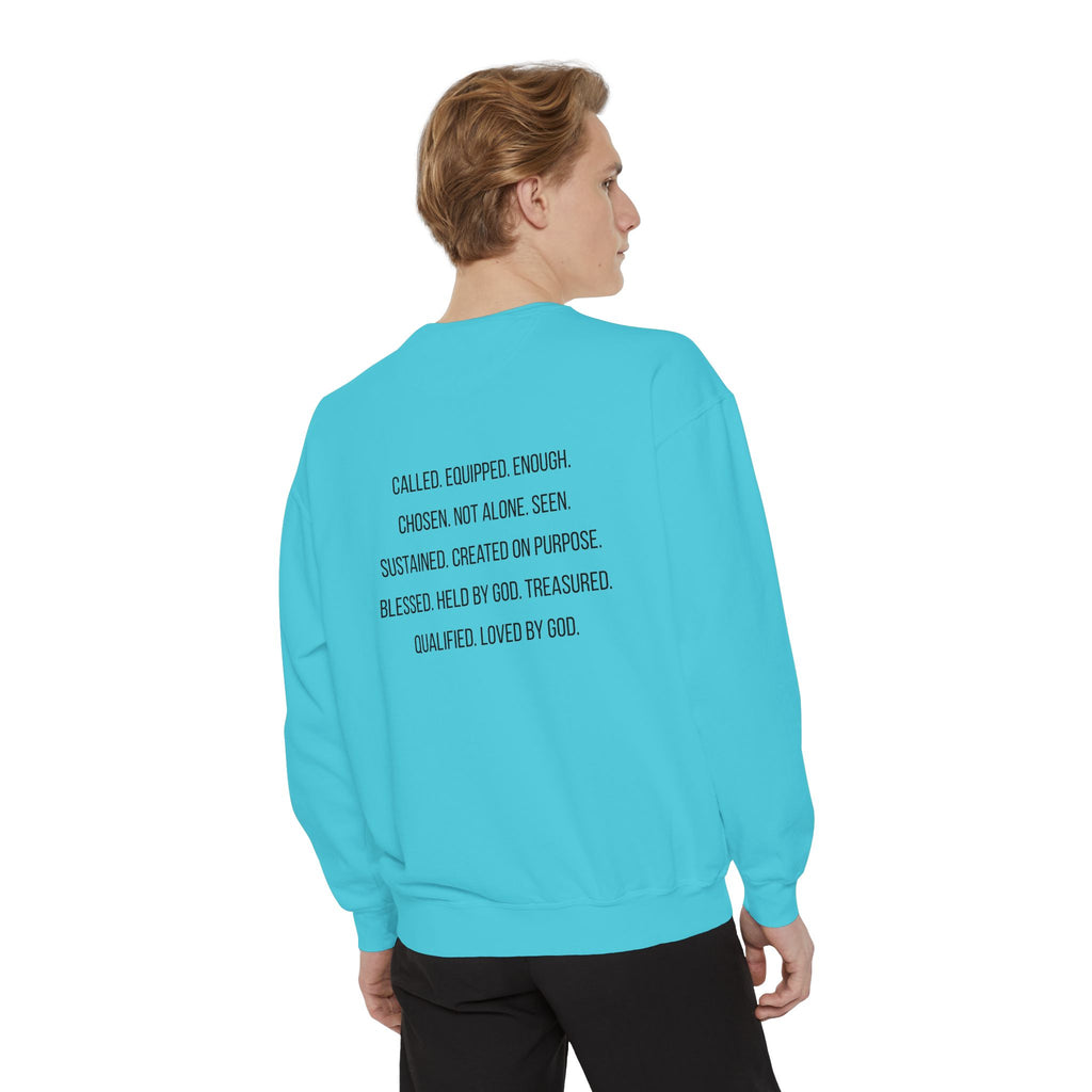 God Says I Am Sweatshirt — Inspirational Christian Message Pullover ("God Says I Am" with Back Scripture Affirmations)