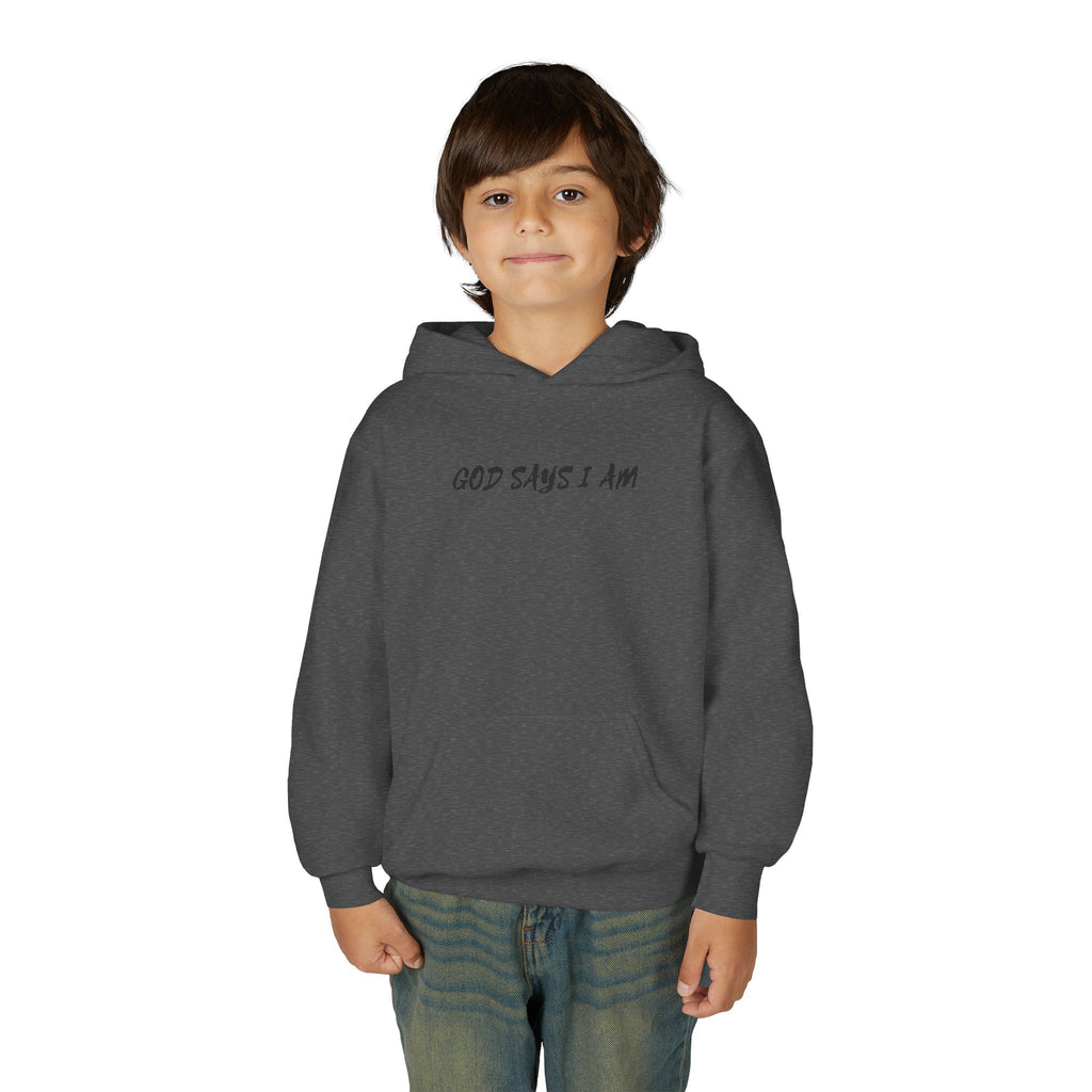 Youth Hoodie — "God Says I Am" Inspirational Christian Pullover