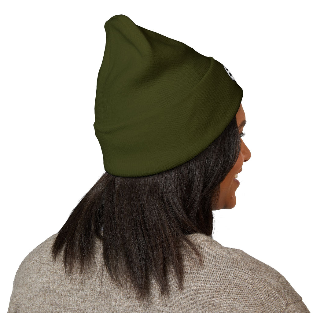 Embroidered Cuffed Beanie — Minimal Speech Bubble Design