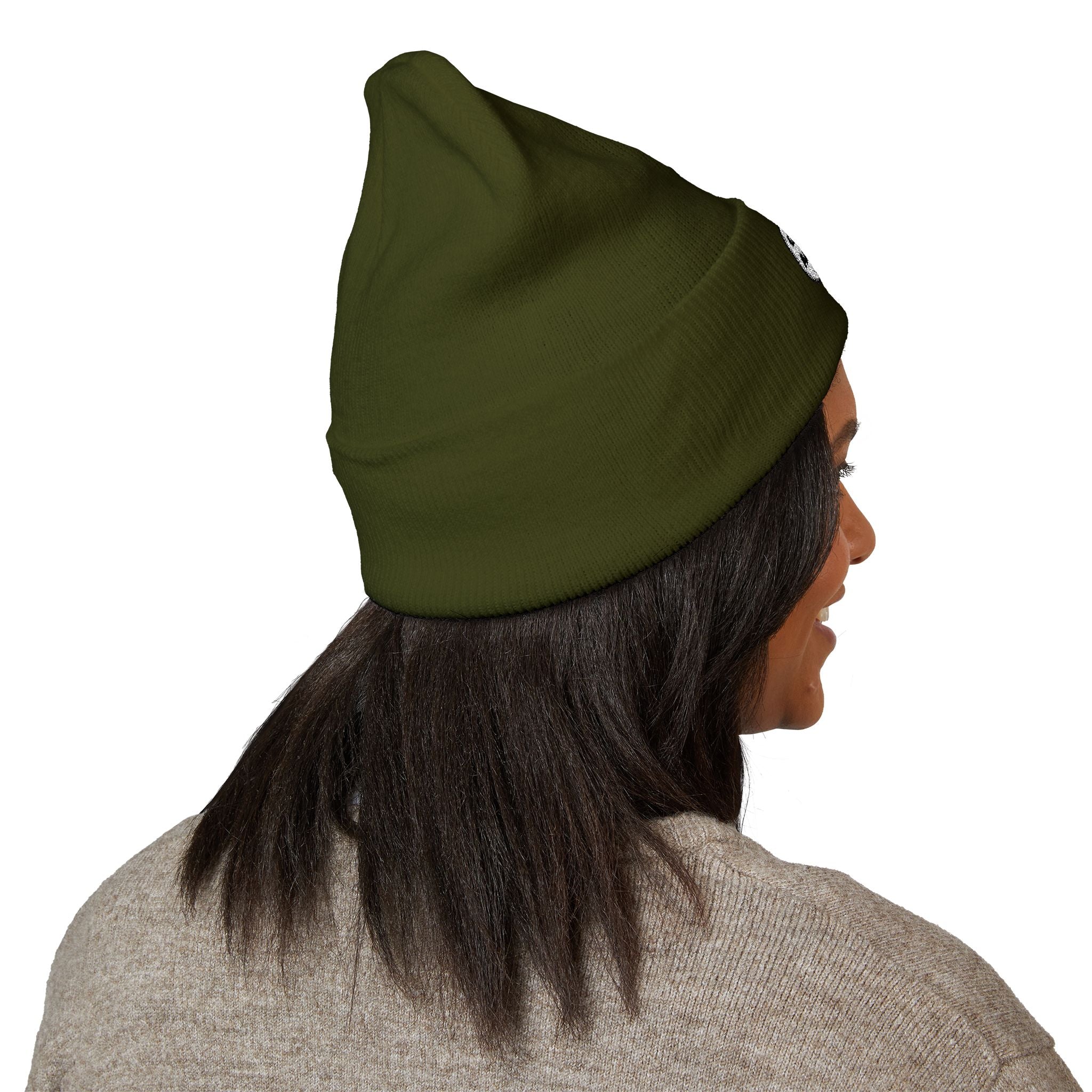 Embroidered Cuffed Beanie — Minimal Speech Bubble Design