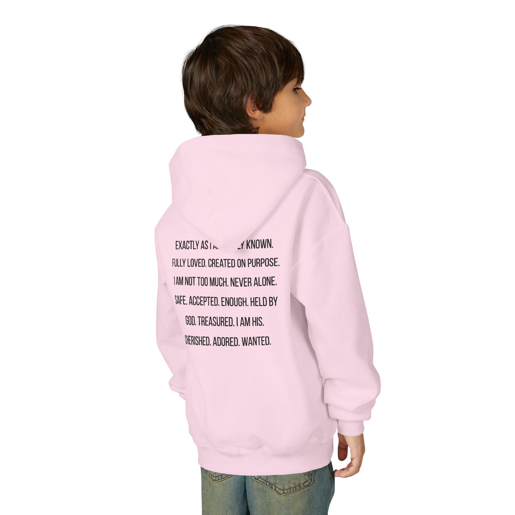 Youth Hoodie — "God Says I Am" Inspirational Christian Pullover