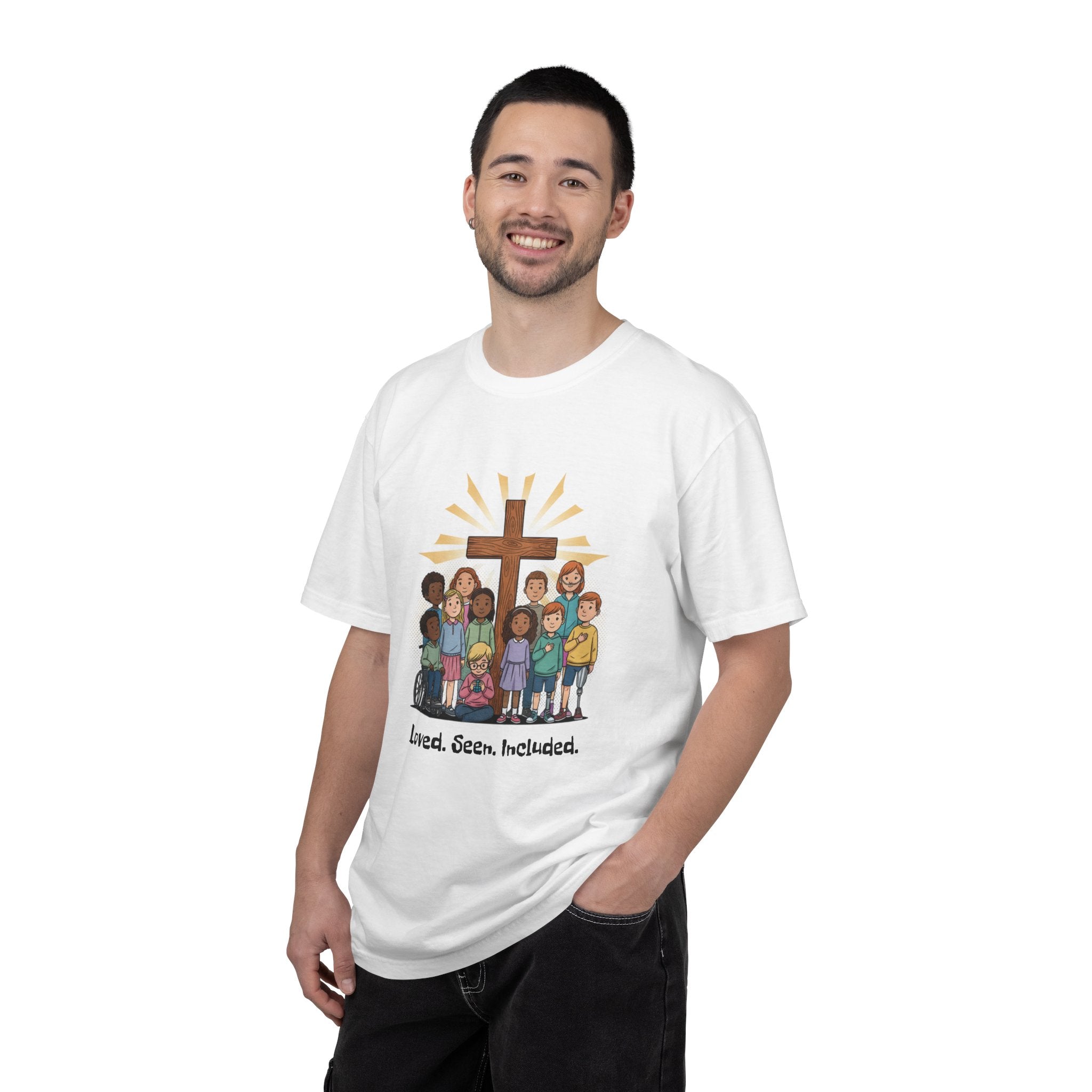 Christian Children’s T-Shirt — 'Loved, Seen, Included' (Back: 'Fearfully & Wonderfully Made')