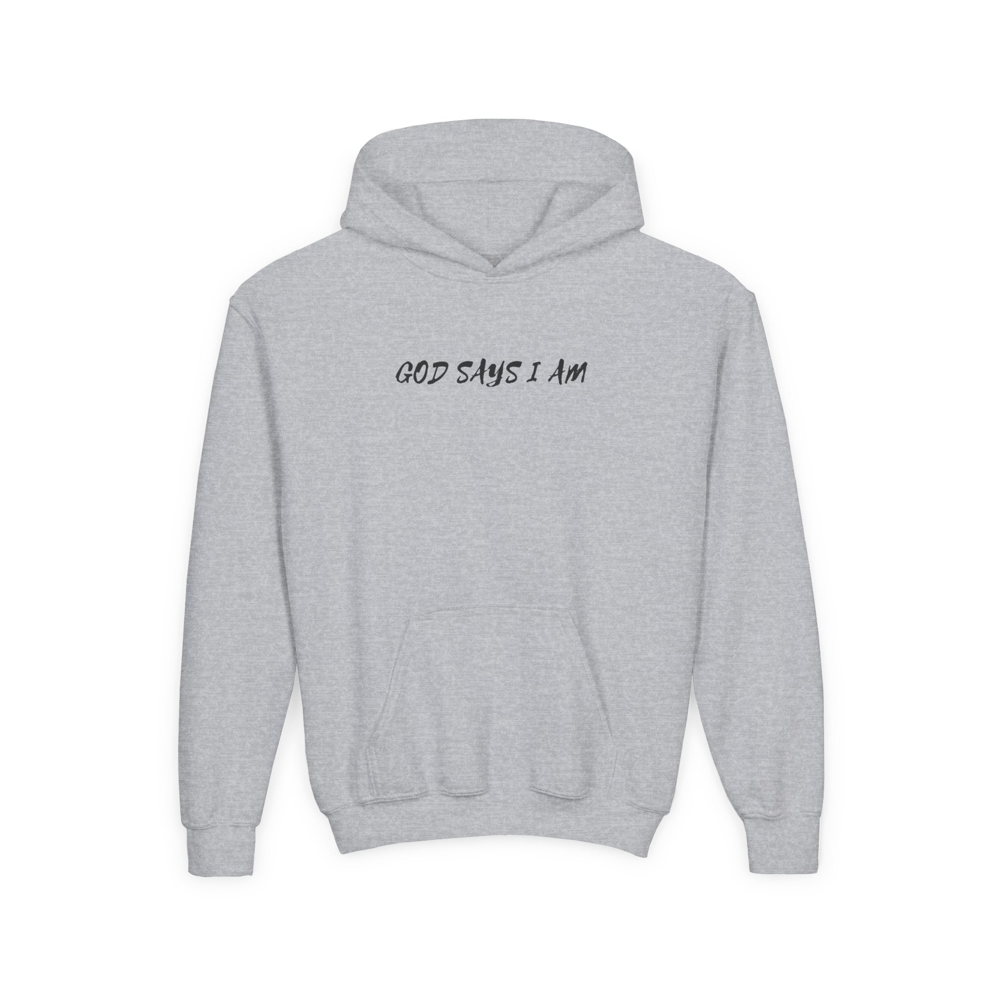Youth Hoodie — "God Says I Am" Inspirational Christian Pullover