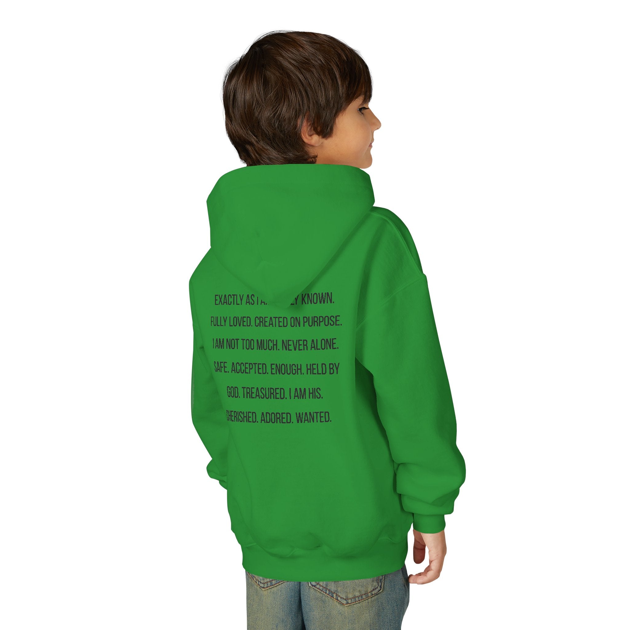 Youth Hoodie — "God Says I Am" Inspirational Christian Pullover
