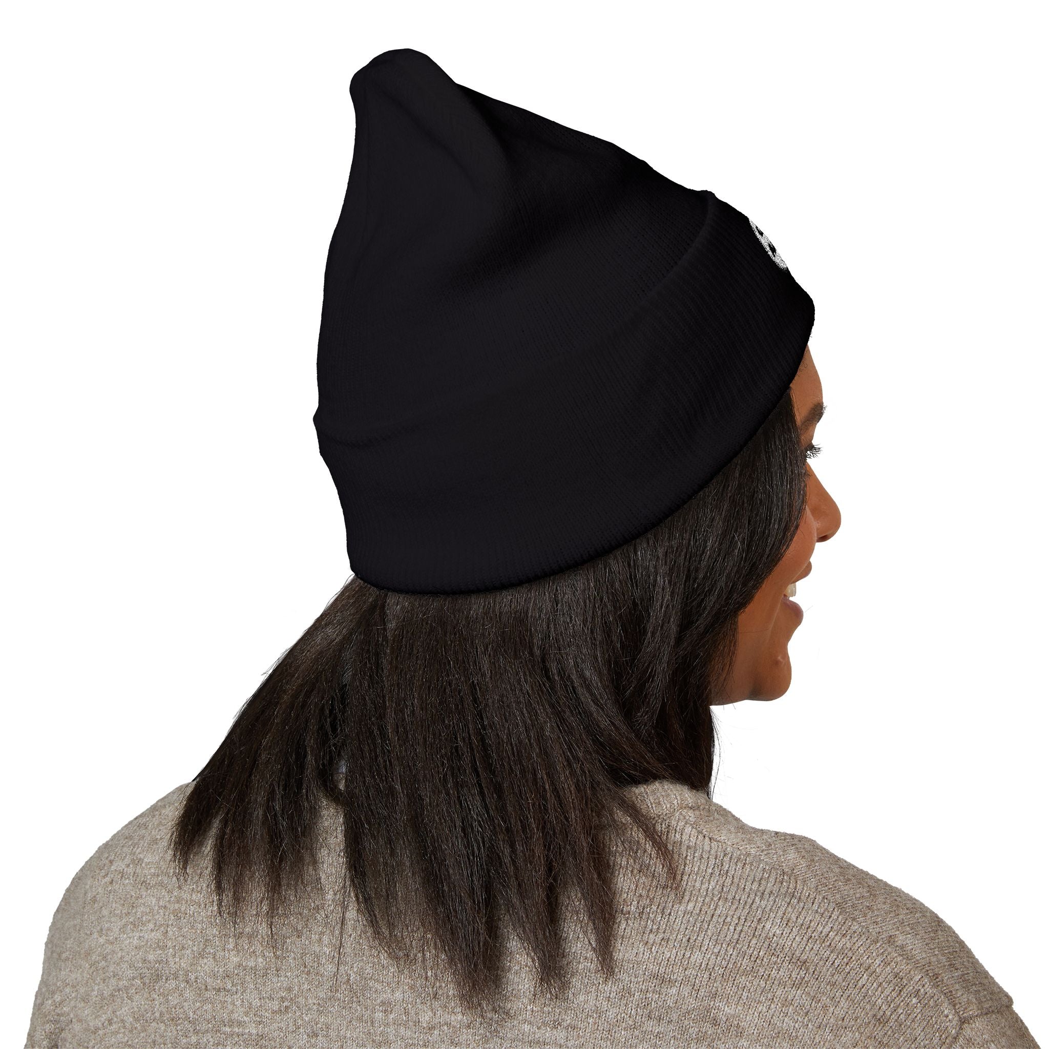 Embroidered Cuffed Beanie — Minimal Speech Bubble Design