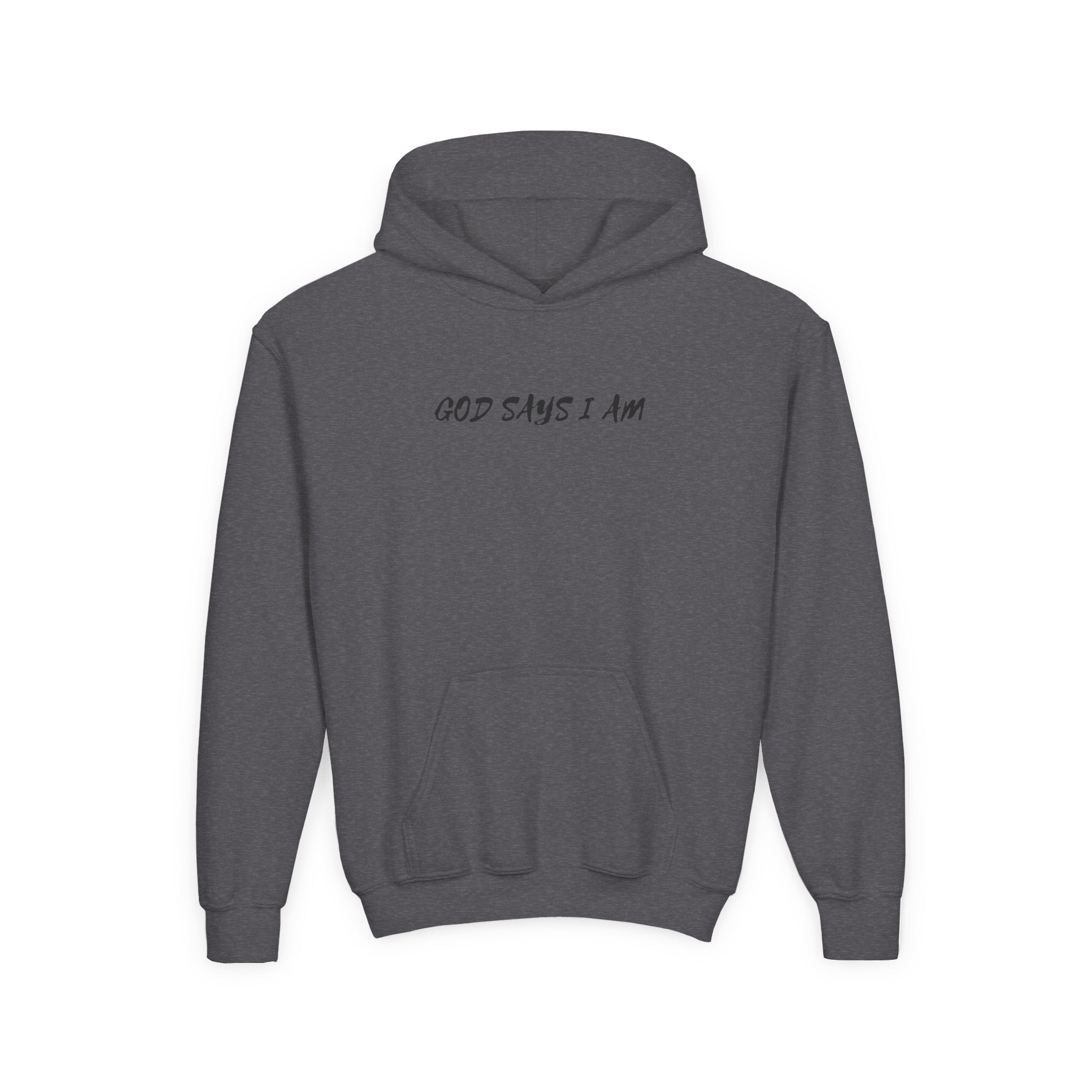 Youth Hoodie — "God Says I Am" Inspirational Christian Pullover
