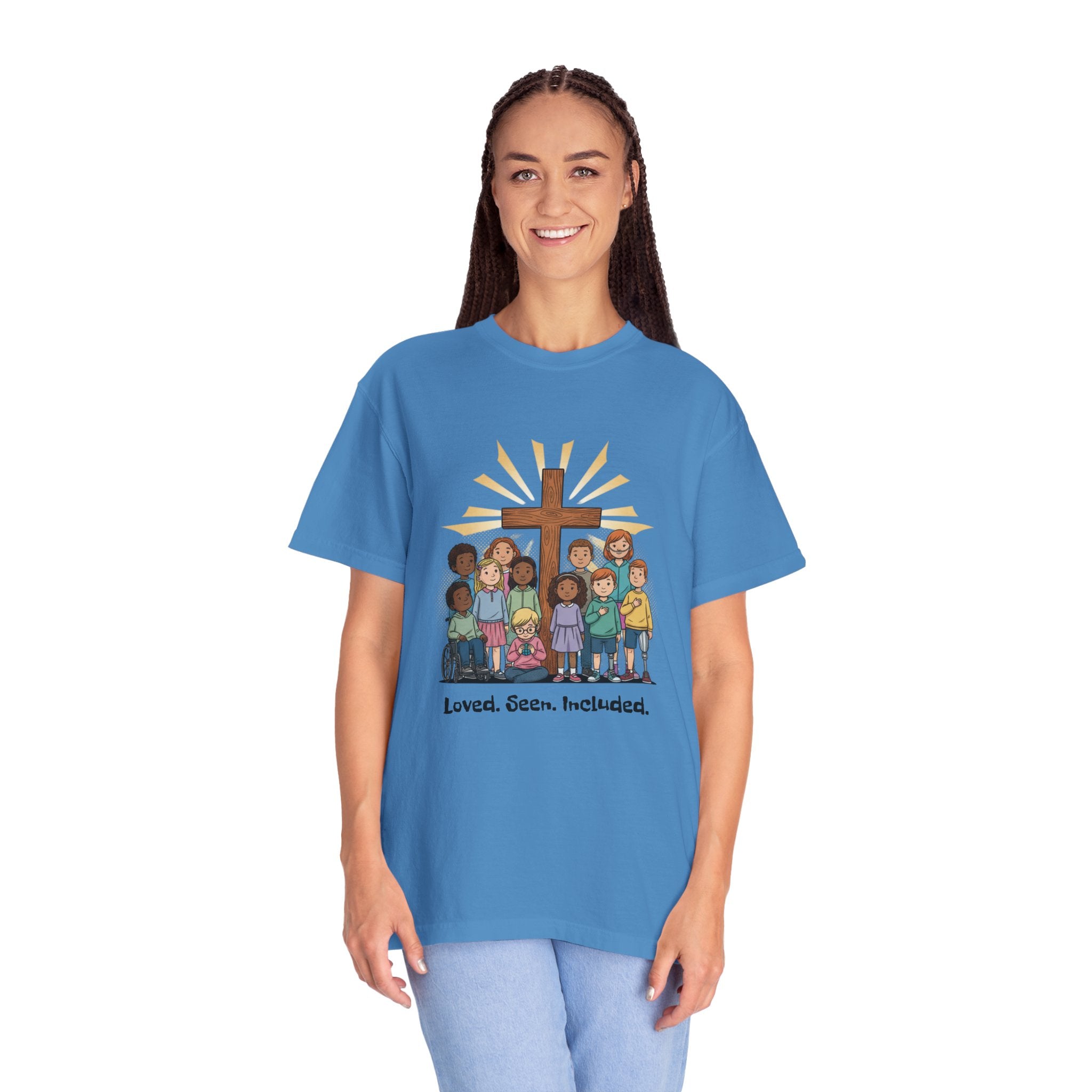 Christian Children’s T-Shirt — 'Loved, Seen, Included' (Back: 'Fearfully & Wonderfully Made')