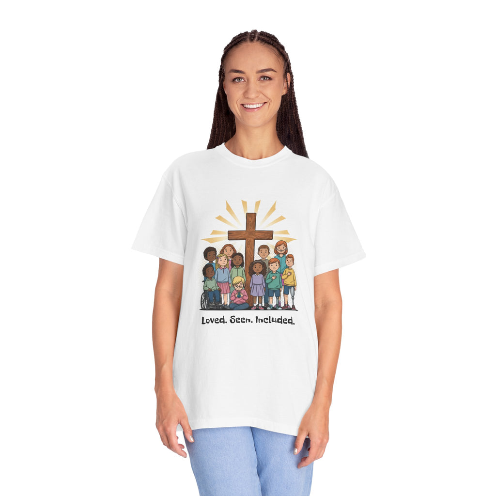 Christian Children’s T-Shirt — 'Loved, Seen, Included' (Back: 'Fearfully & Wonderfully Made')