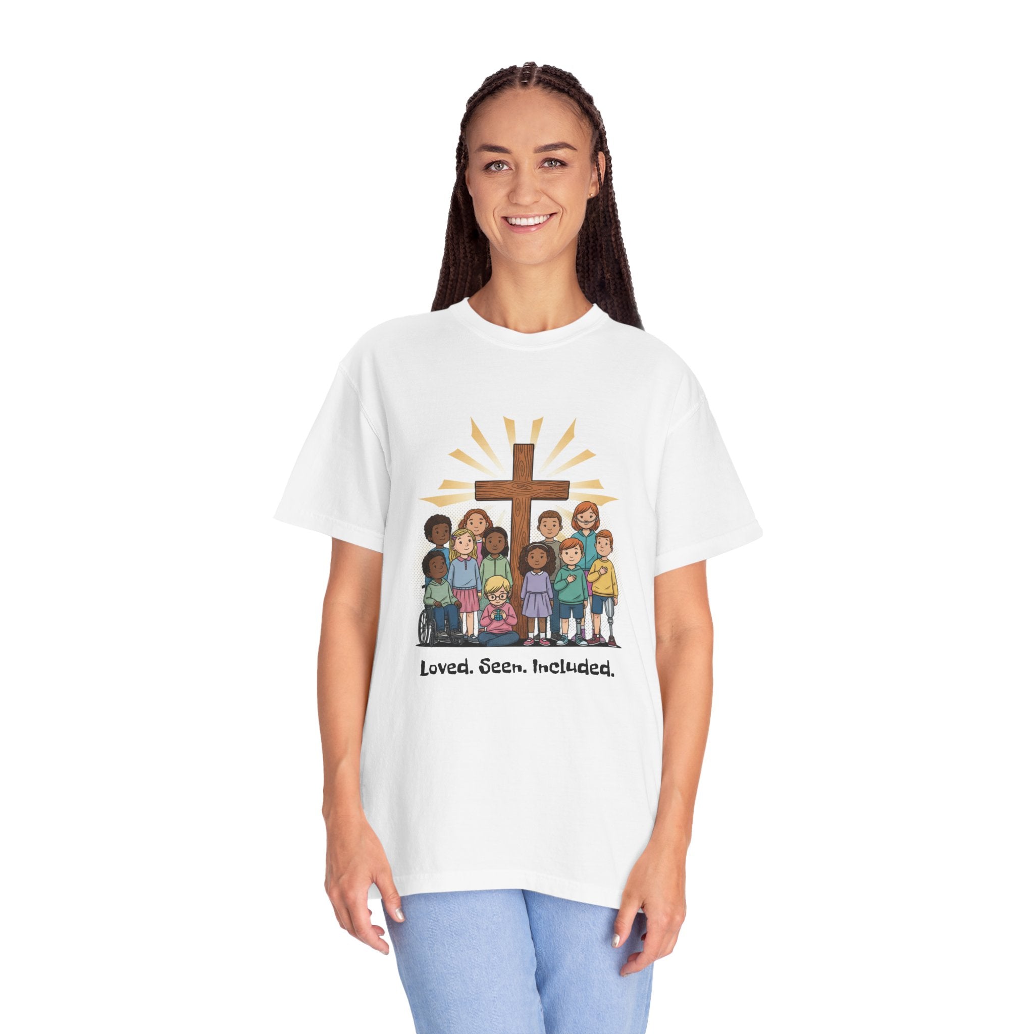 Christian Children’s T-Shirt — 'Loved, Seen, Included' (Back: 'Fearfully & Wonderfully Made')