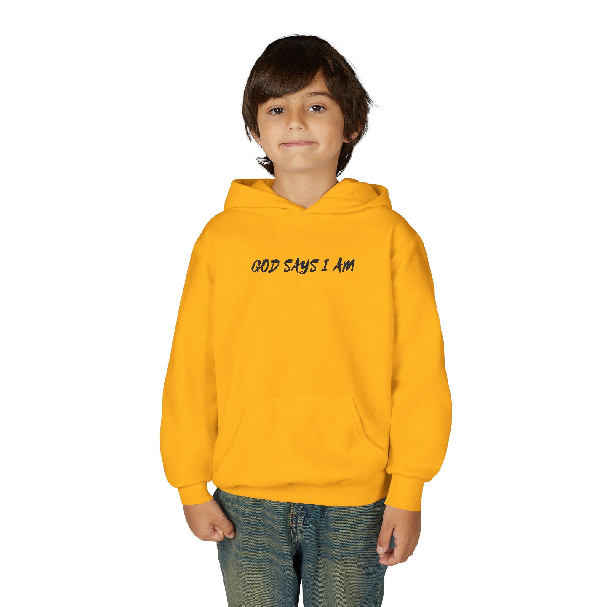 Youth Hoodie — "God Says I Am" Inspirational Christian Pullover