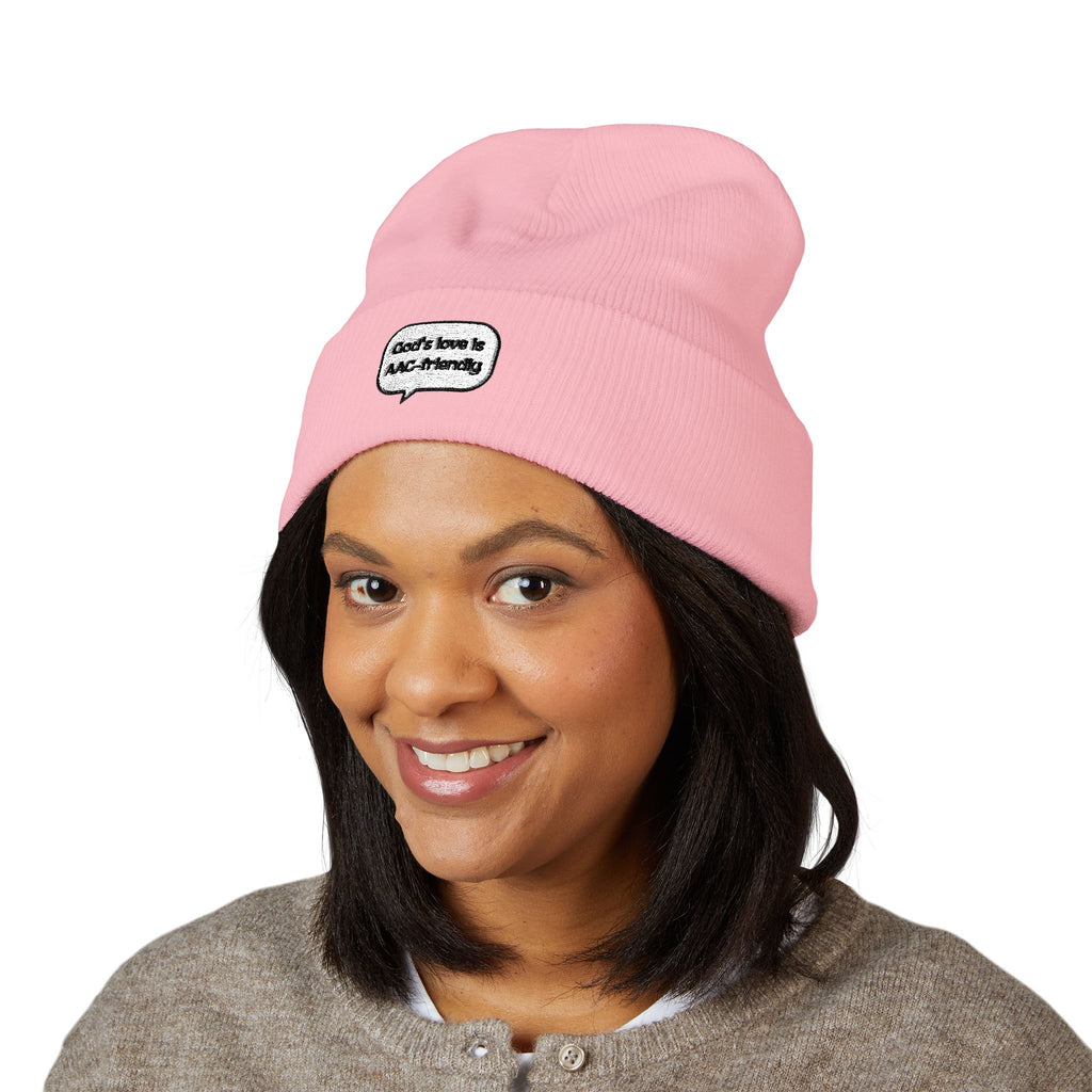 Embroidered Cuffed Beanie — Minimal Speech Bubble Design