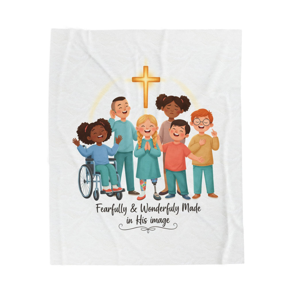 Christian Kids Velveteen Plush Blanket — "Fearfully & Wonderfully Made" Inclusive Faith Throw
