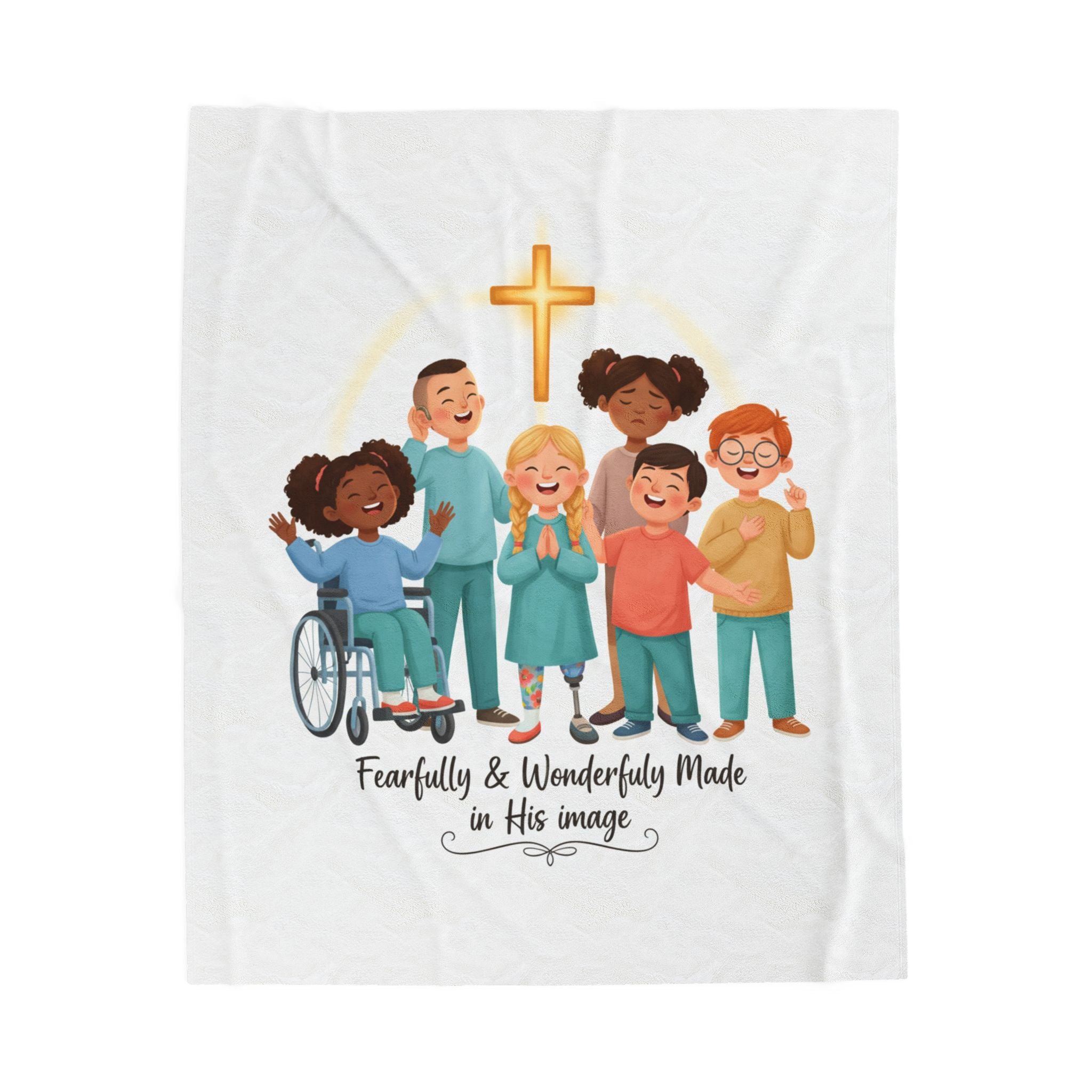 Christian Kids Velveteen Plush Blanket — "Fearfully & Wonderfully Made" Inclusive Faith Throw