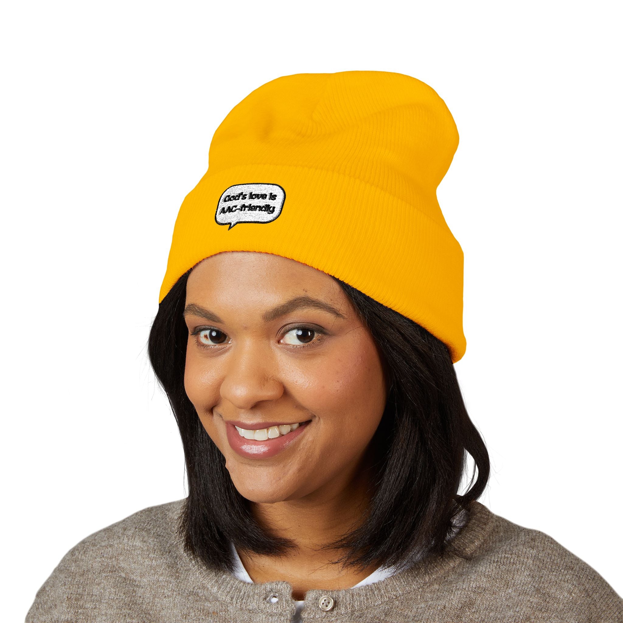 Embroidered Cuffed Beanie — Minimal Speech Bubble Design