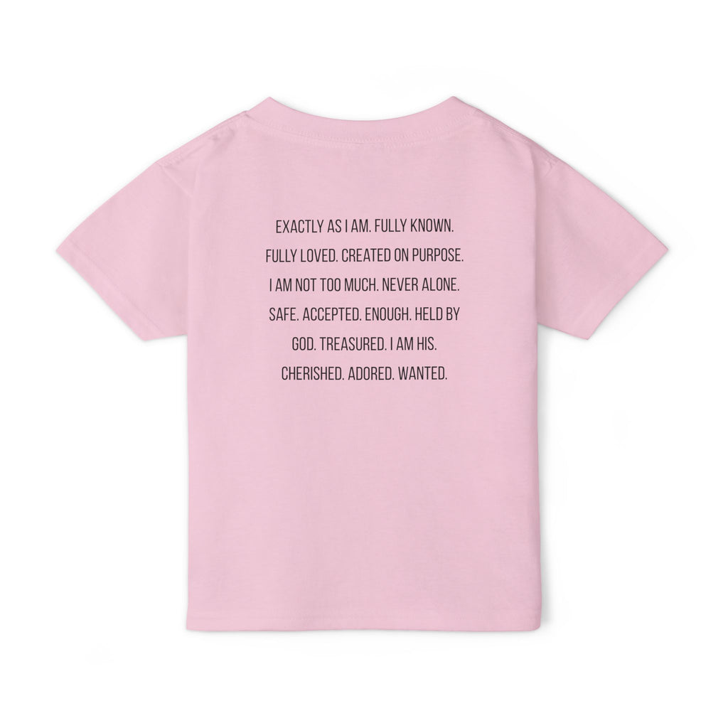 Toddler T-Shirt — “God Says I Am” Religious Affirmation Tee (Back Text: Encouraging Christian Statements)