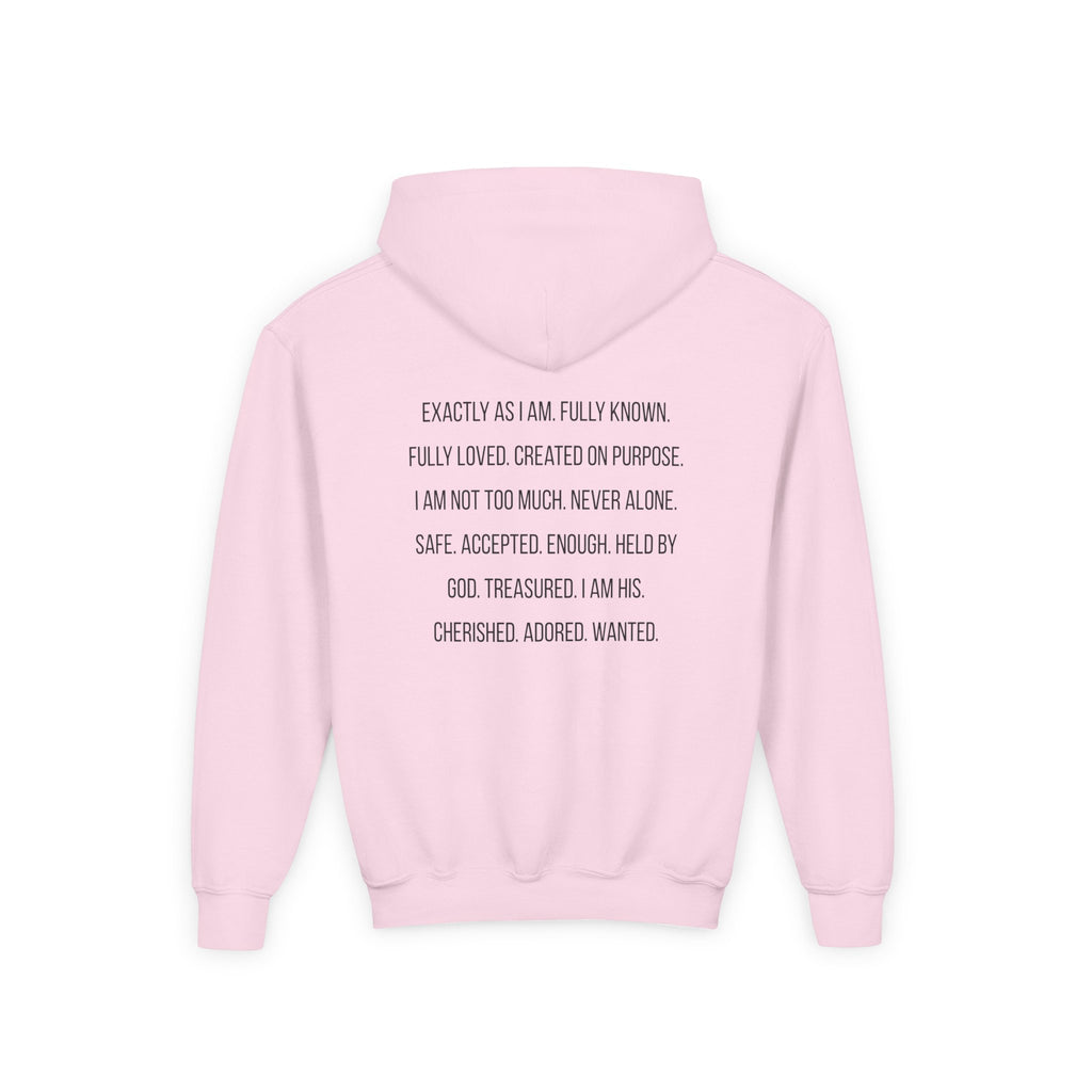 Youth Hoodie — "God Says I Am" Inspirational Christian Pullover