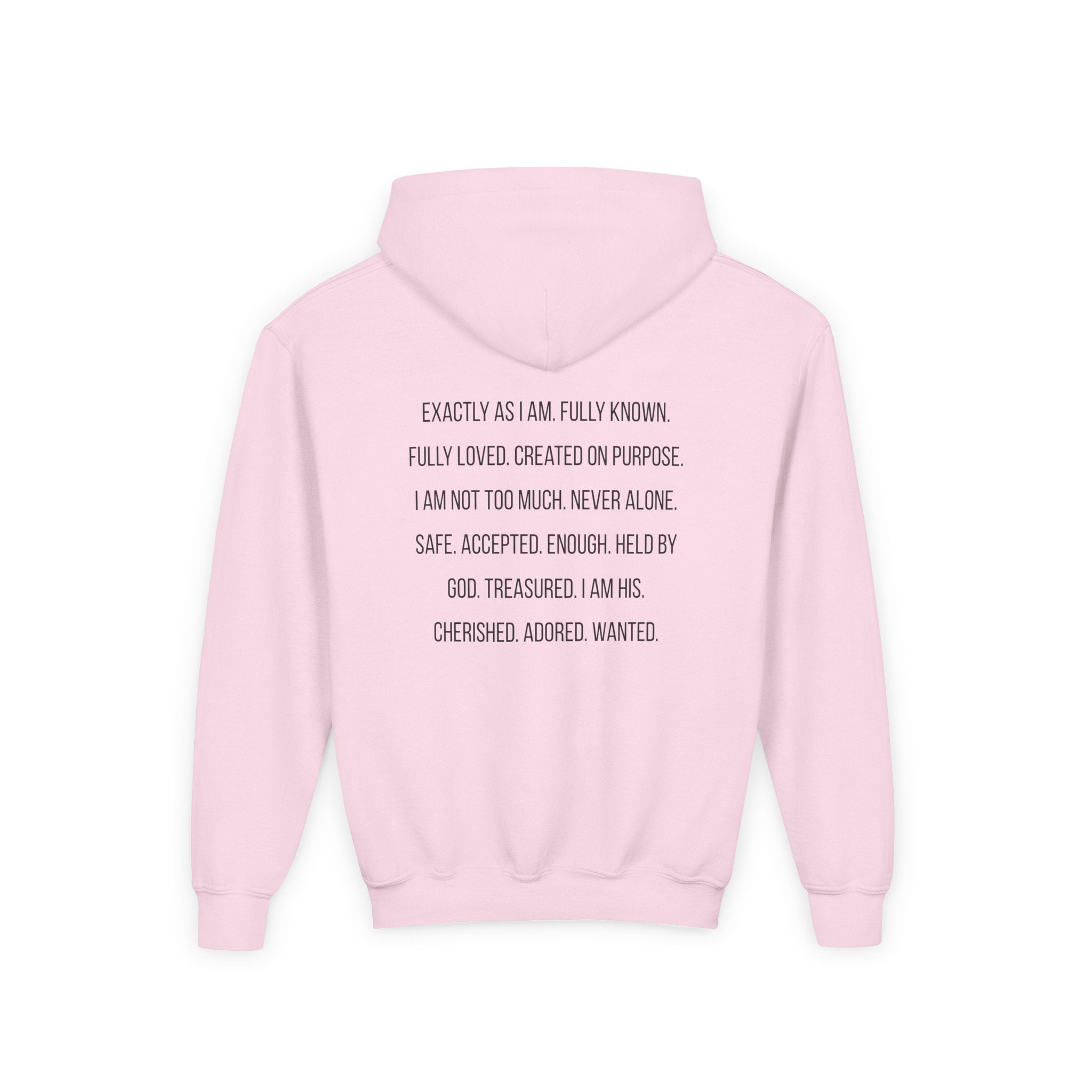 Youth Hoodie — "God Says I Am" Inspirational Christian Pullover