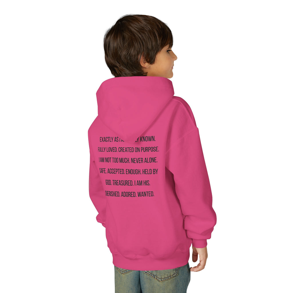 Youth Hoodie — "God Says I Am" Inspirational Christian Pullover