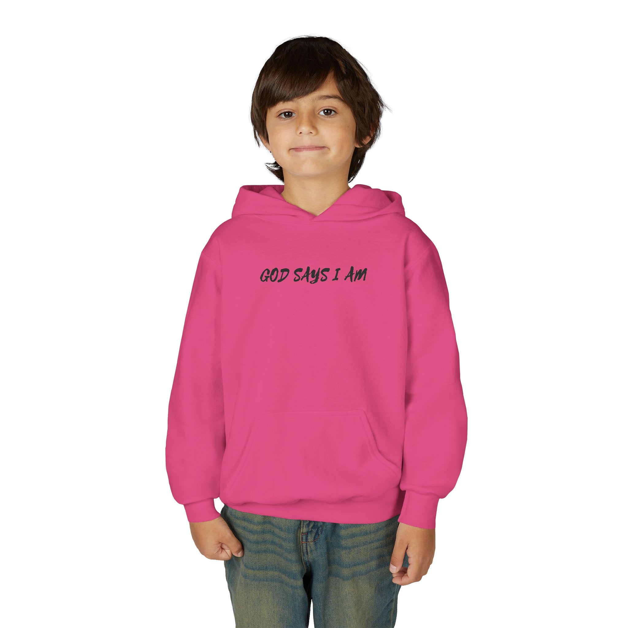 Youth Hoodie — "God Says I Am" Inspirational Christian Pullover