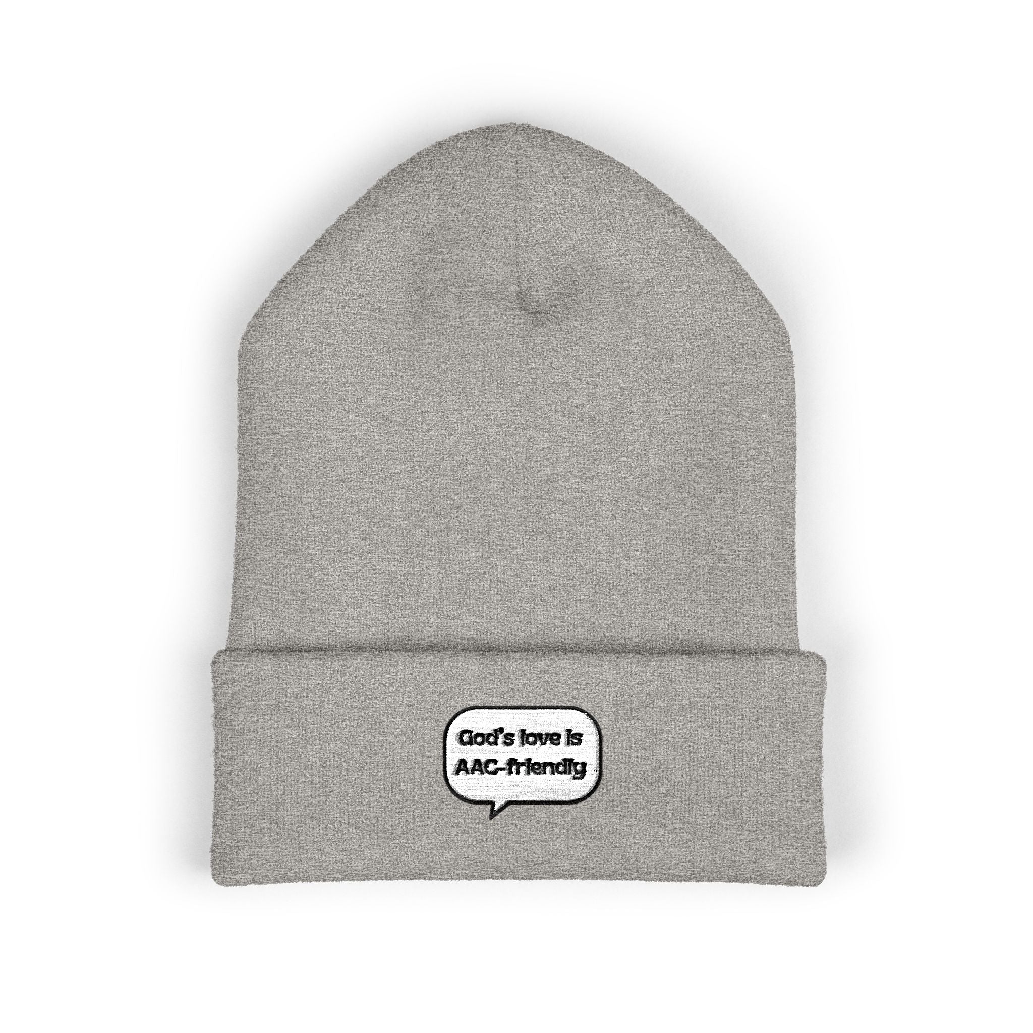 Embroidered Cuffed Beanie — Minimal Speech Bubble Design