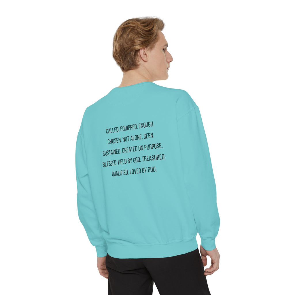 God Says I Am Sweatshirt — Inspirational Christian Message Pullover ("God Says I Am" with Back Scripture Affirmations)