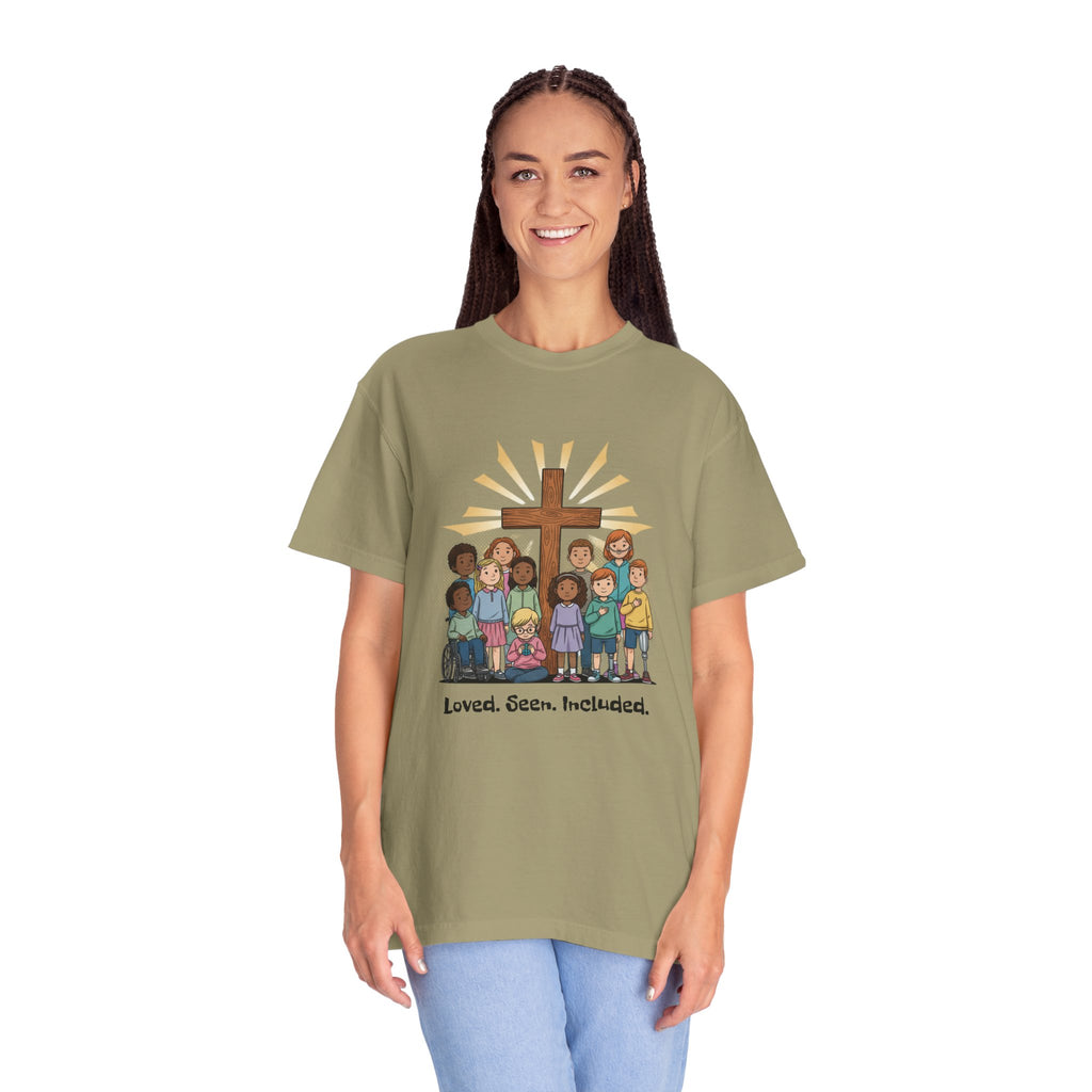 Christian Children’s T-Shirt — 'Loved, Seen, Included' (Back: 'Fearfully & Wonderfully Made')
