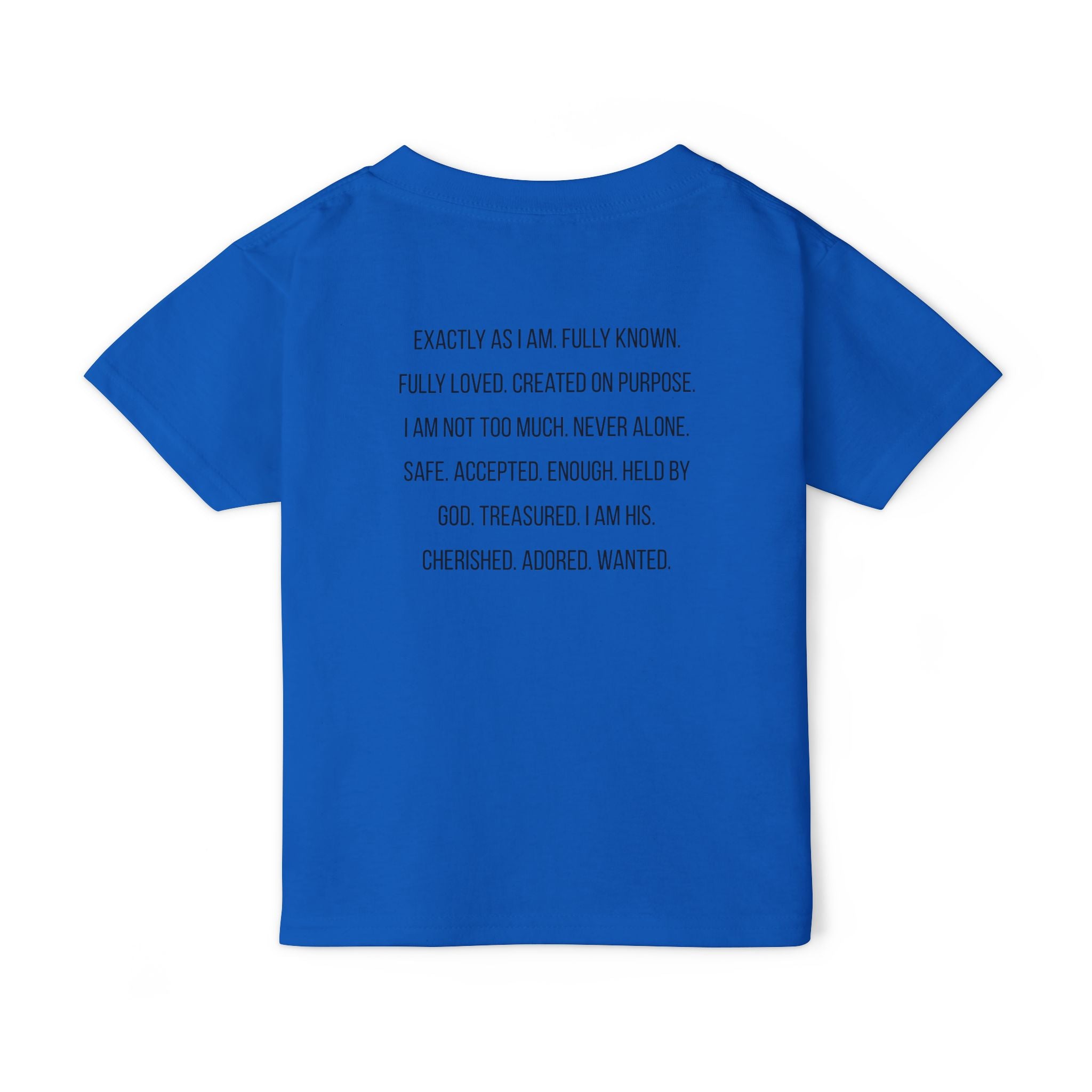 Toddler T-Shirt — “God Says I Am” Religious Affirmation Tee (Back Text: Encouraging Christian Statements)