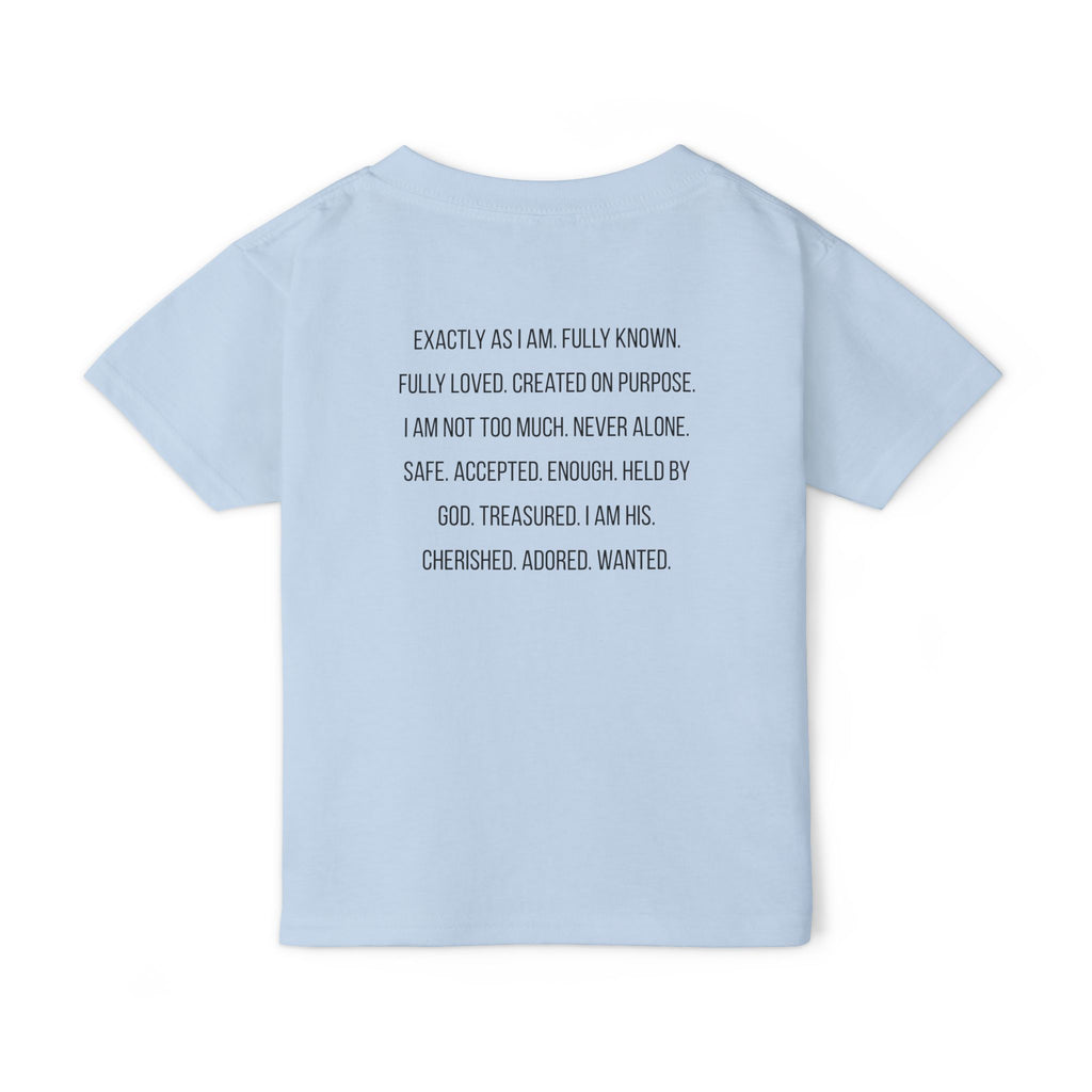 Toddler T-Shirt — “God Says I Am” Religious Affirmation Tee (Back Text: Encouraging Christian Statements)