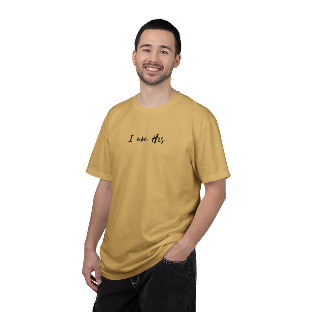 I Am His T-Shirt — Minimal Christian Scripture Tee (Isaiah 41:10 Back)