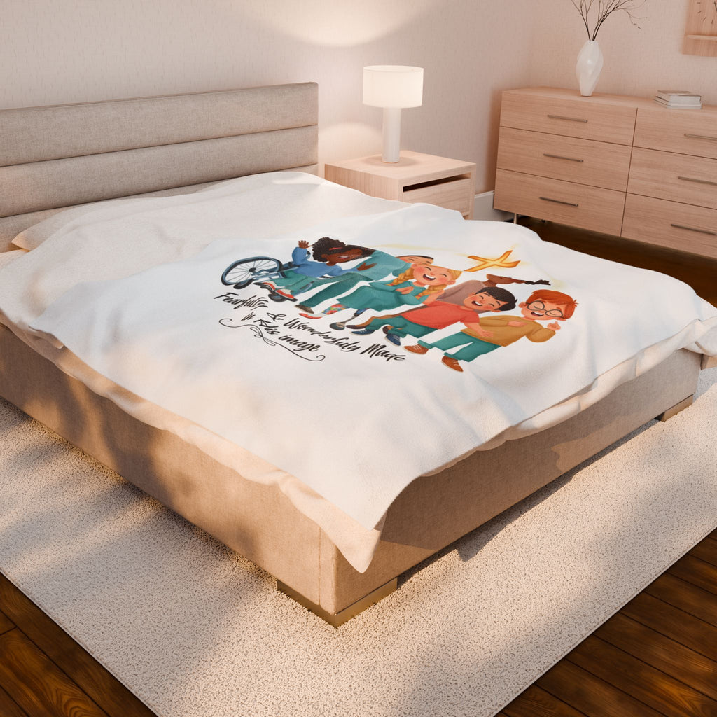 Christian Kids Velveteen Plush Blanket — "Fearfully & Wonderfully Made" Inclusive Faith Throw