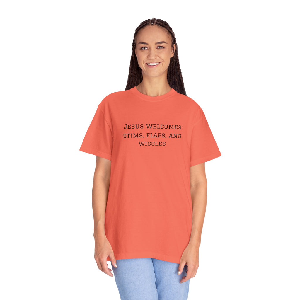 T‑Shirt — "Jesus Welcomes Stims, Flaps, and Wiggles" Graphic Tee
