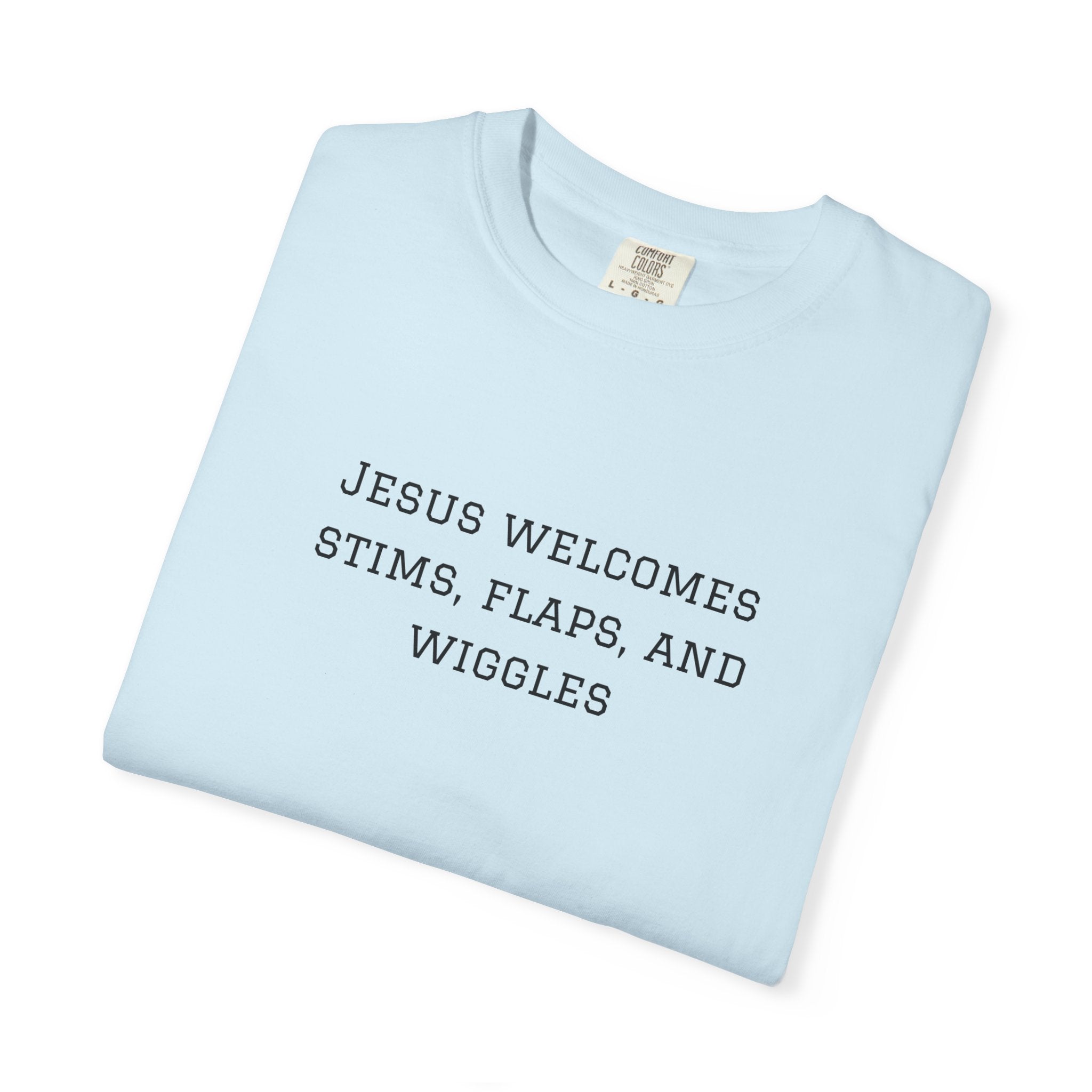 T‑Shirt — "Jesus Welcomes Stims, Flaps, and Wiggles" Graphic Tee