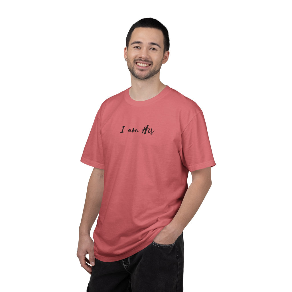 I Am His T-Shirt — Minimal Christian Scripture Tee (Isaiah 41:10 Back)