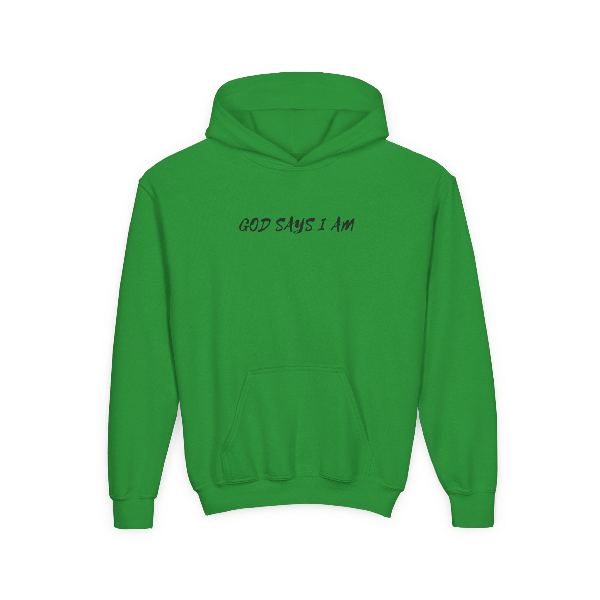 Youth Hoodie — "God Says I Am" Inspirational Christian Pullover