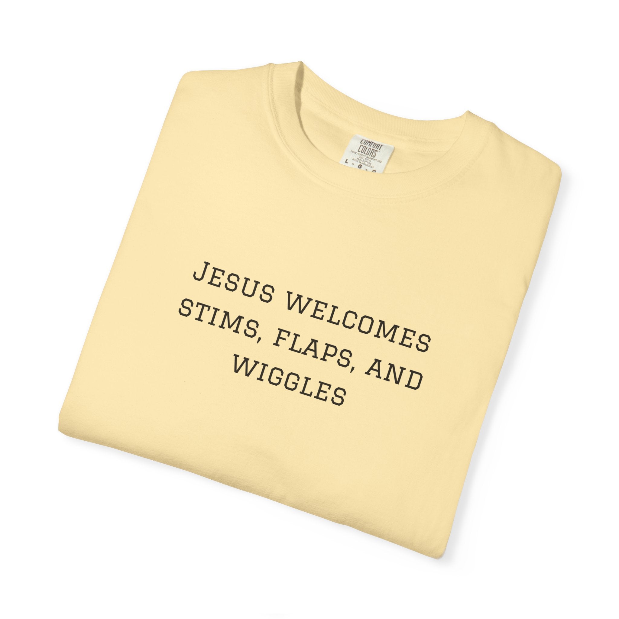 T‑Shirt — "Jesus Welcomes Stims, Flaps, and Wiggles" Graphic Tee