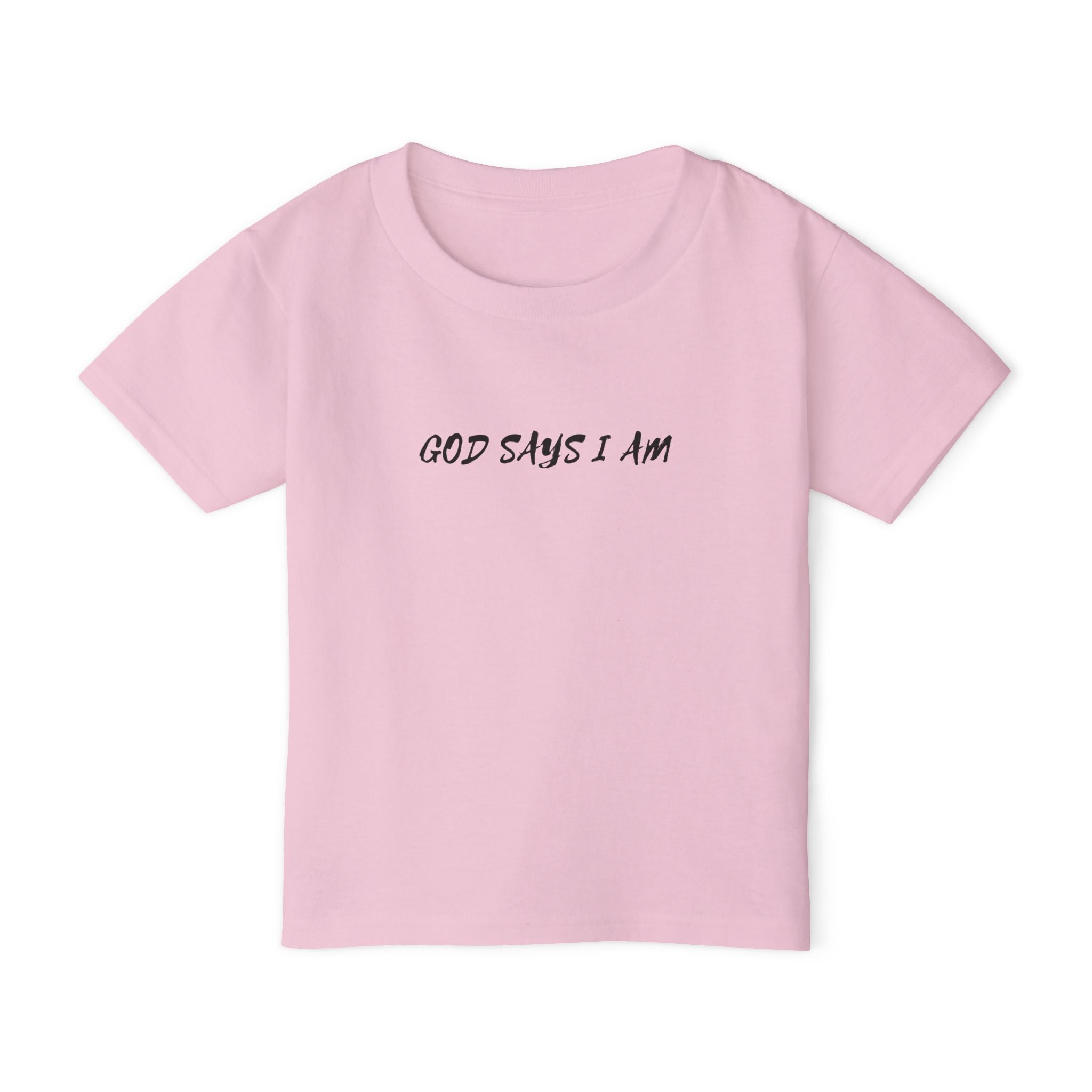 Toddler T-Shirt — “God Says I Am” Religious Affirmation Tee (Back Text: Encouraging Christian Statements)
