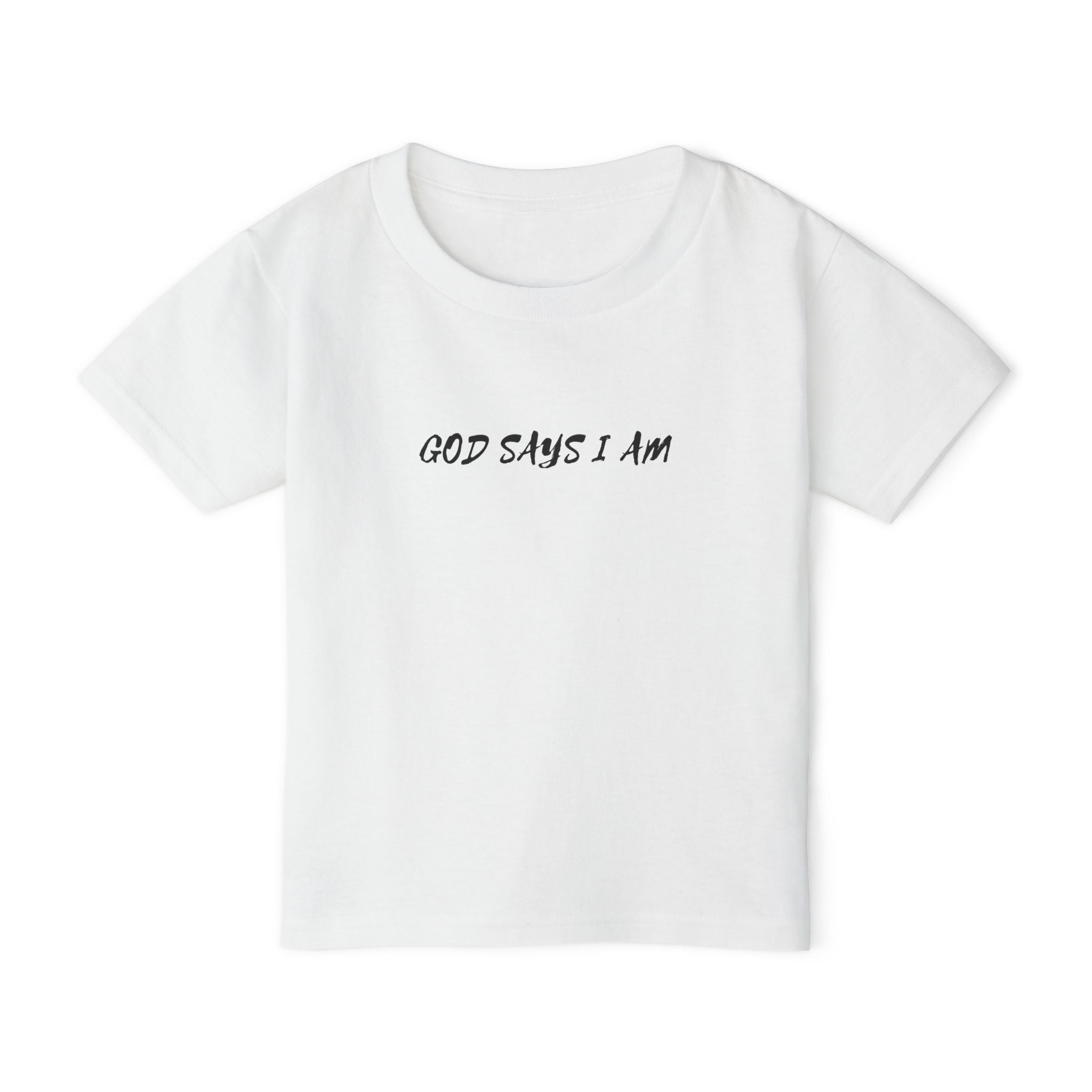 Toddler T-Shirt — “God Says I Am” Religious Affirmation Tee (Back Text: Encouraging Christian Statements)