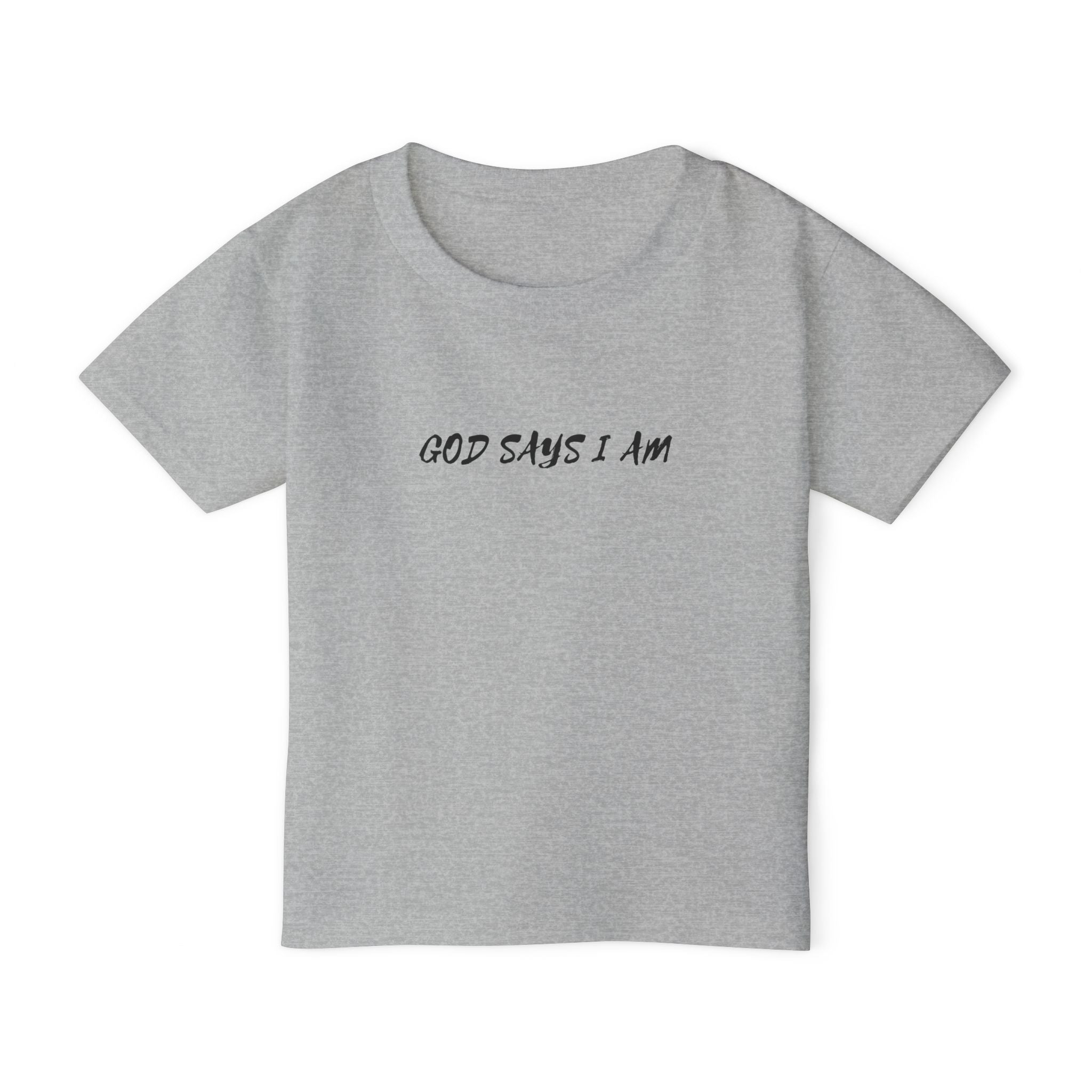 Toddler T-Shirt — “God Says I Am” Religious Affirmation Tee (Back Text: Encouraging Christian Statements)