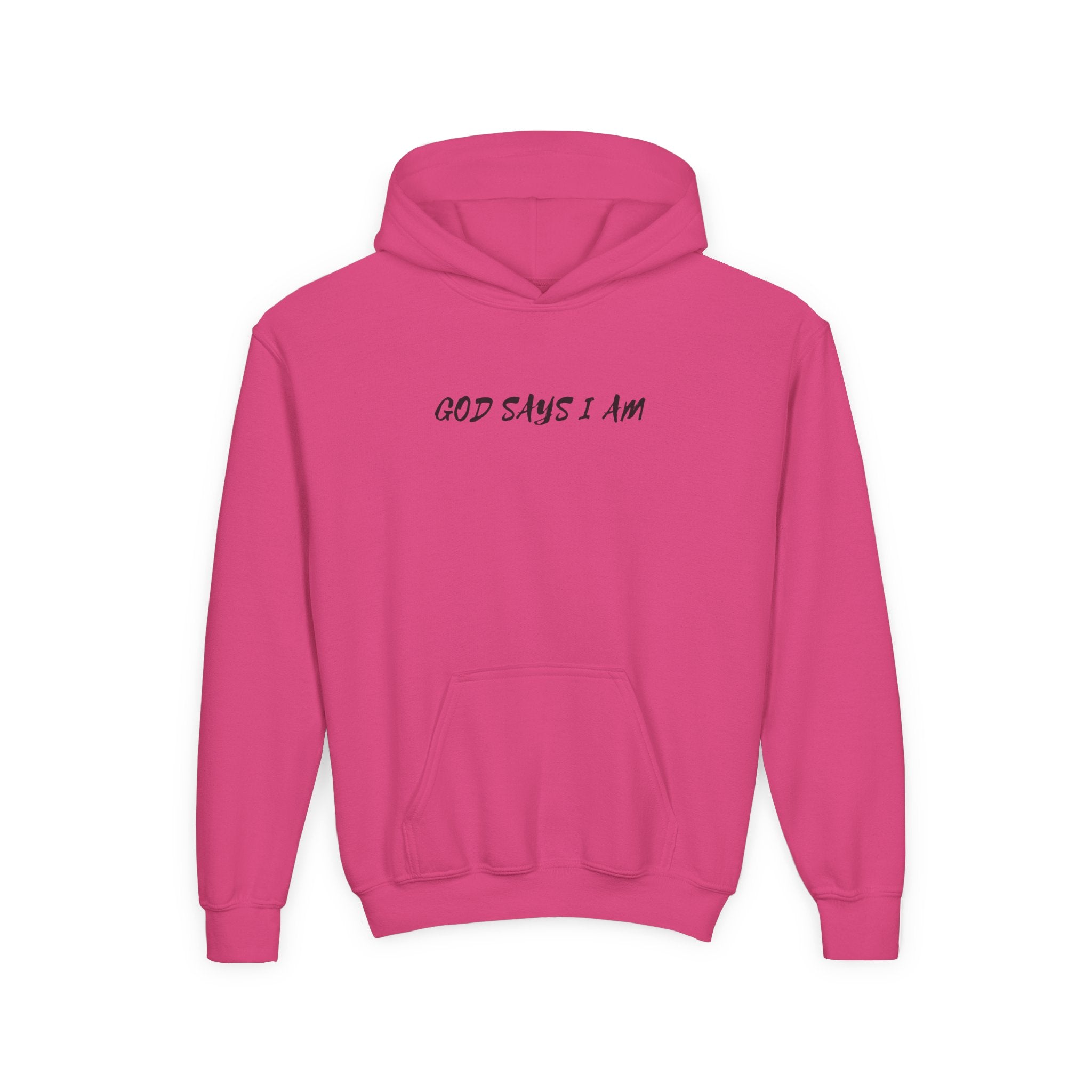 Youth Hoodie — "God Says I Am" Inspirational Christian Pullover