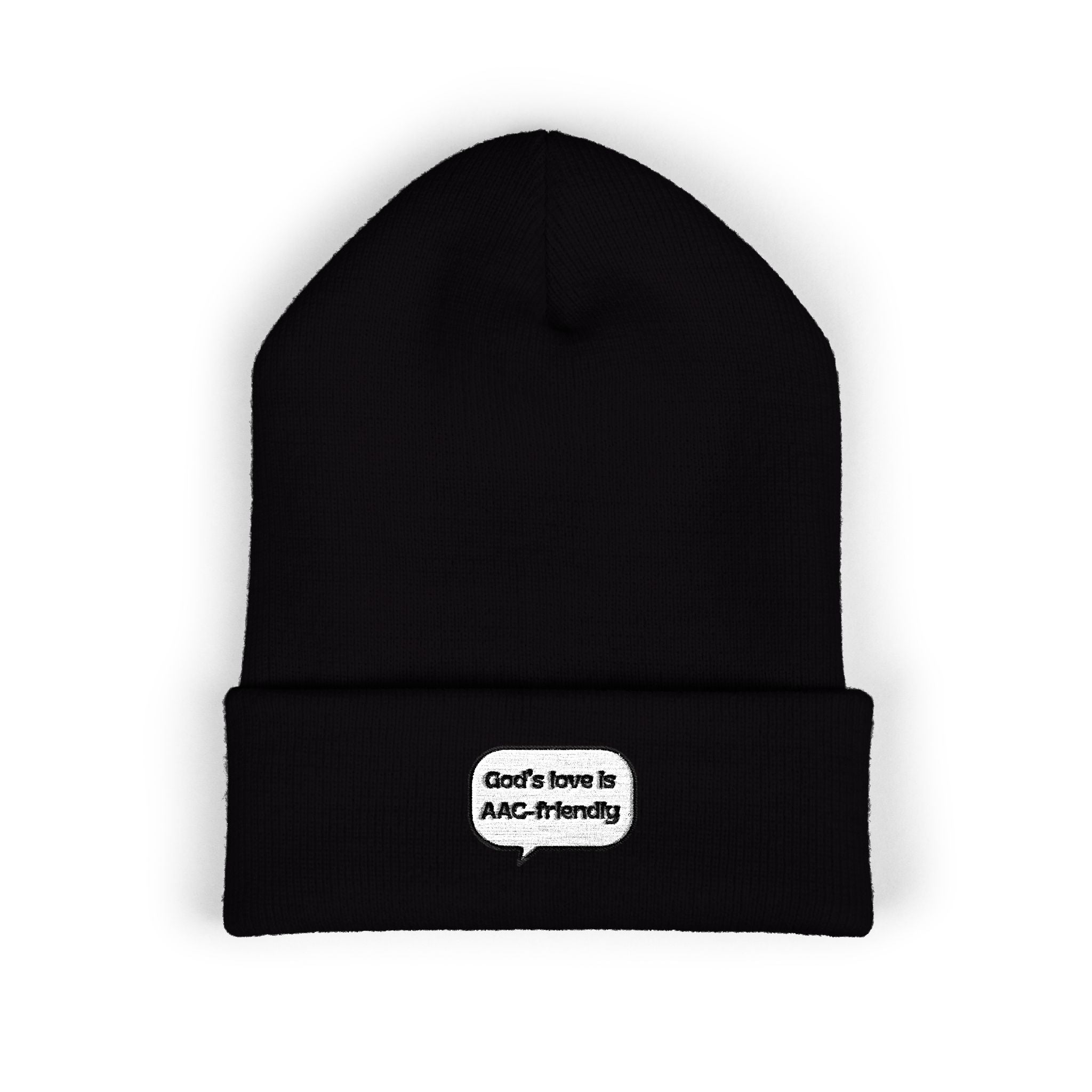 Embroidered Cuffed Beanie — Minimal Speech Bubble Design