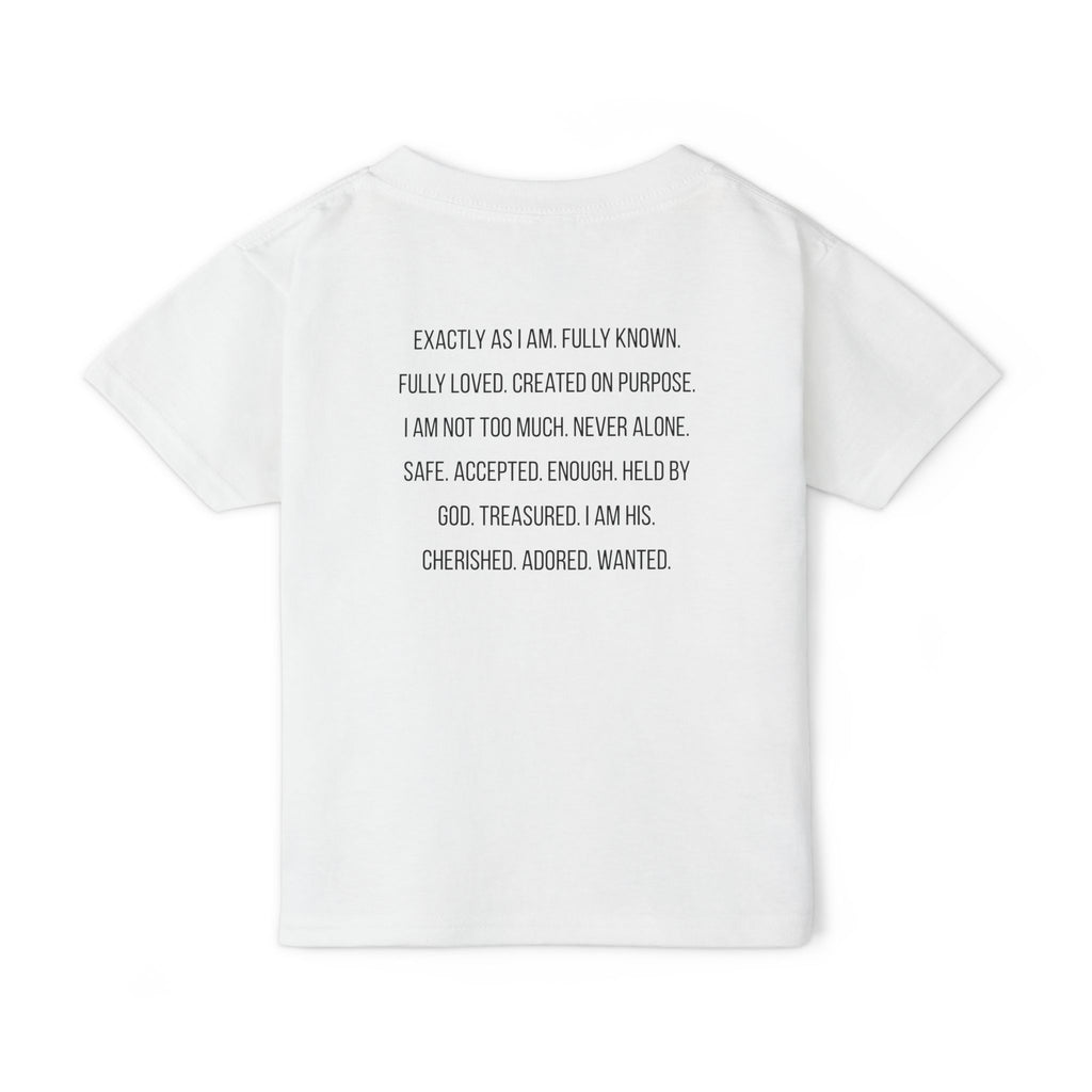 Toddler T-Shirt — “God Says I Am” Religious Affirmation Tee (Back Text: Encouraging Christian Statements)