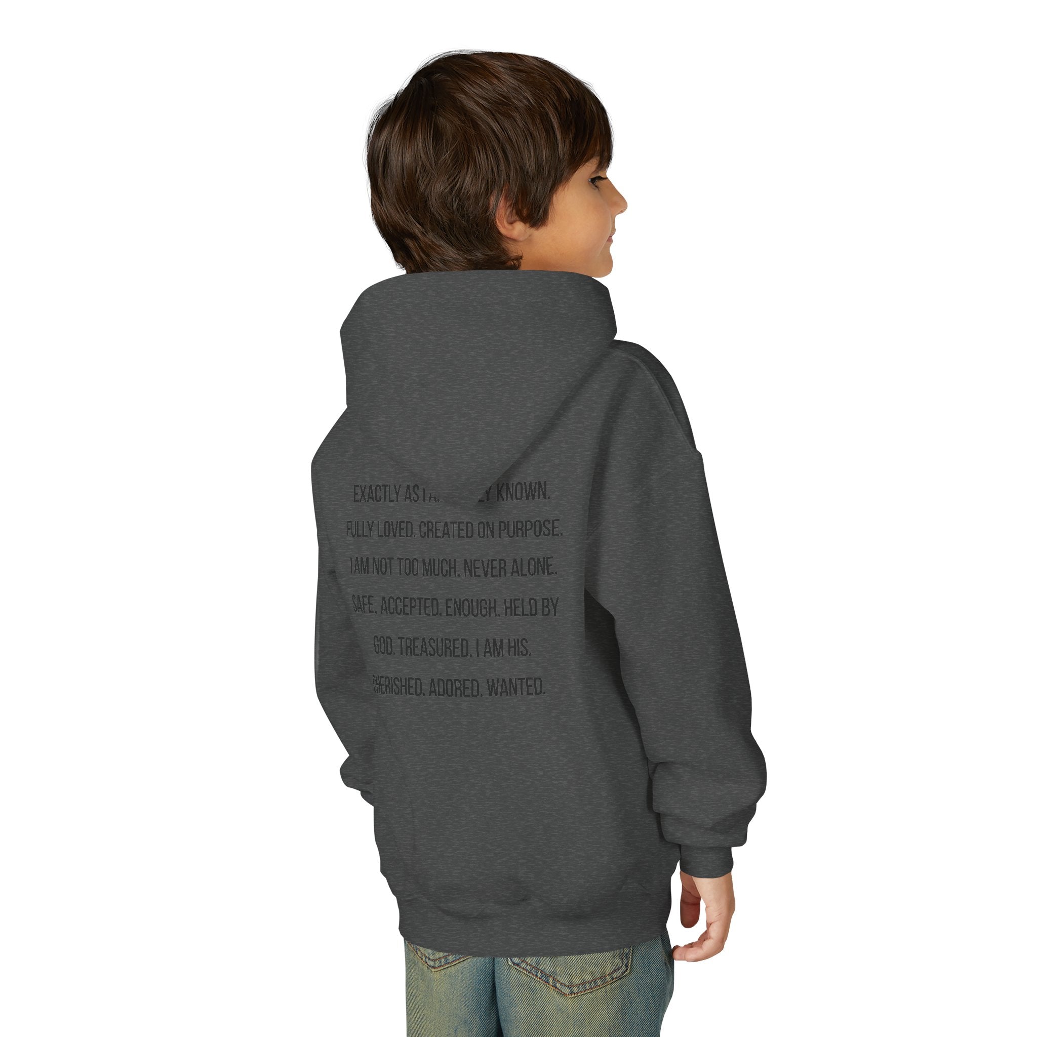 Youth Hoodie — "God Says I Am" Inspirational Christian Pullover