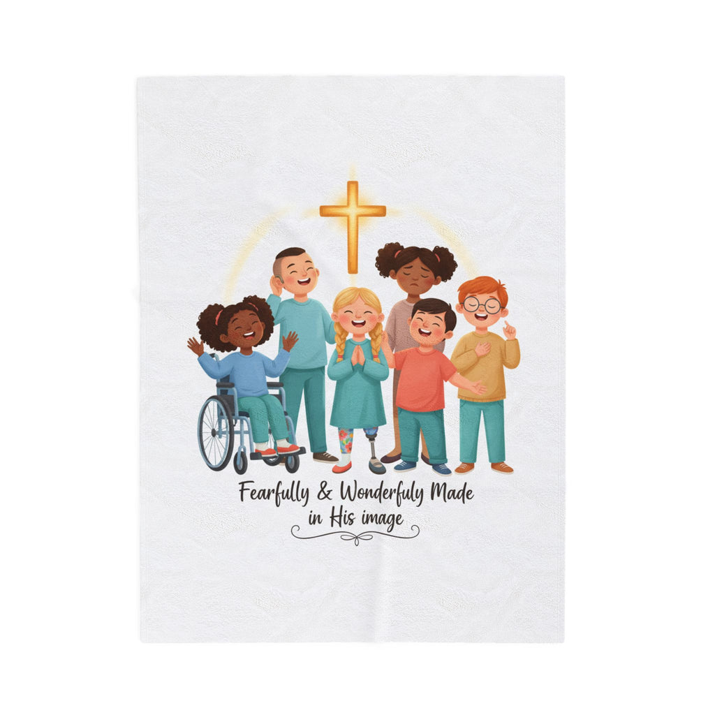 Christian Kids Velveteen Plush Blanket — "Fearfully & Wonderfully Made" Inclusive Faith Throw
