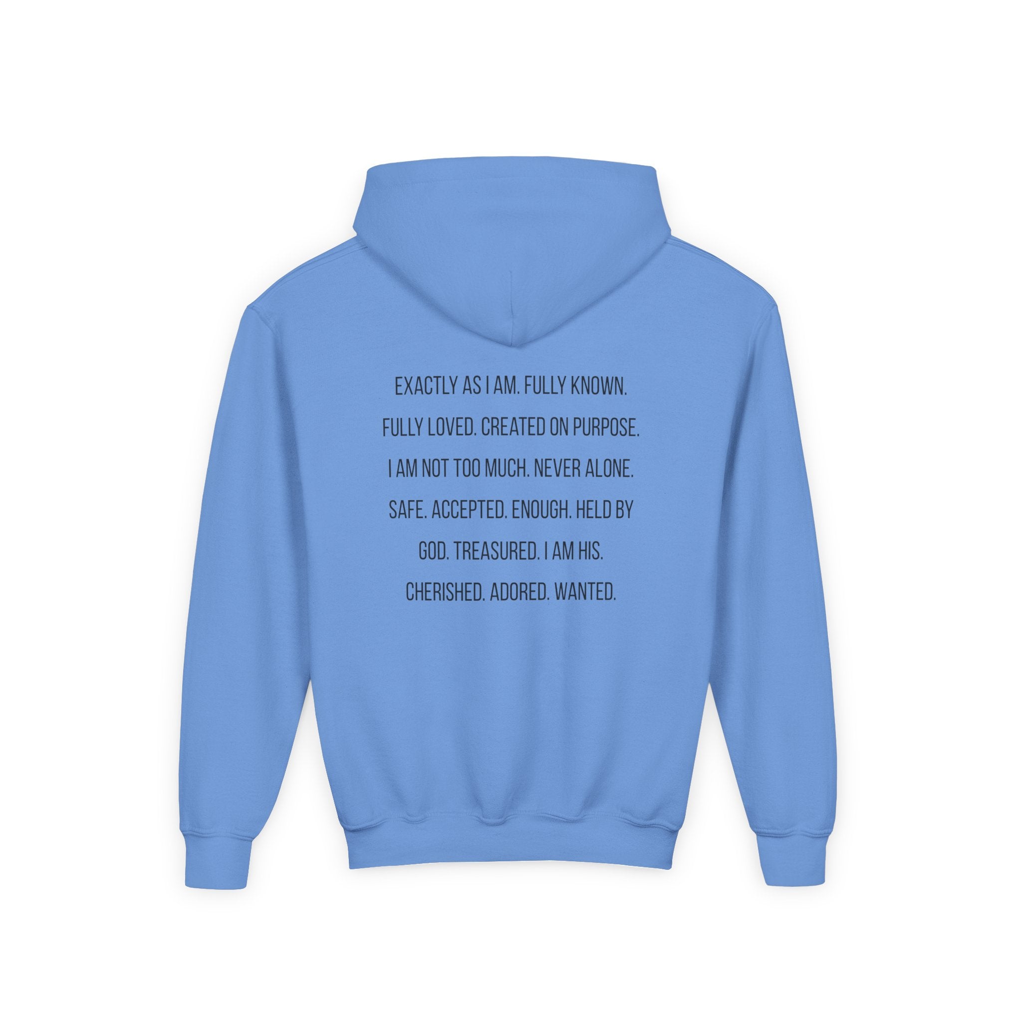 Youth Hoodie — "God Says I Am" Inspirational Christian Pullover