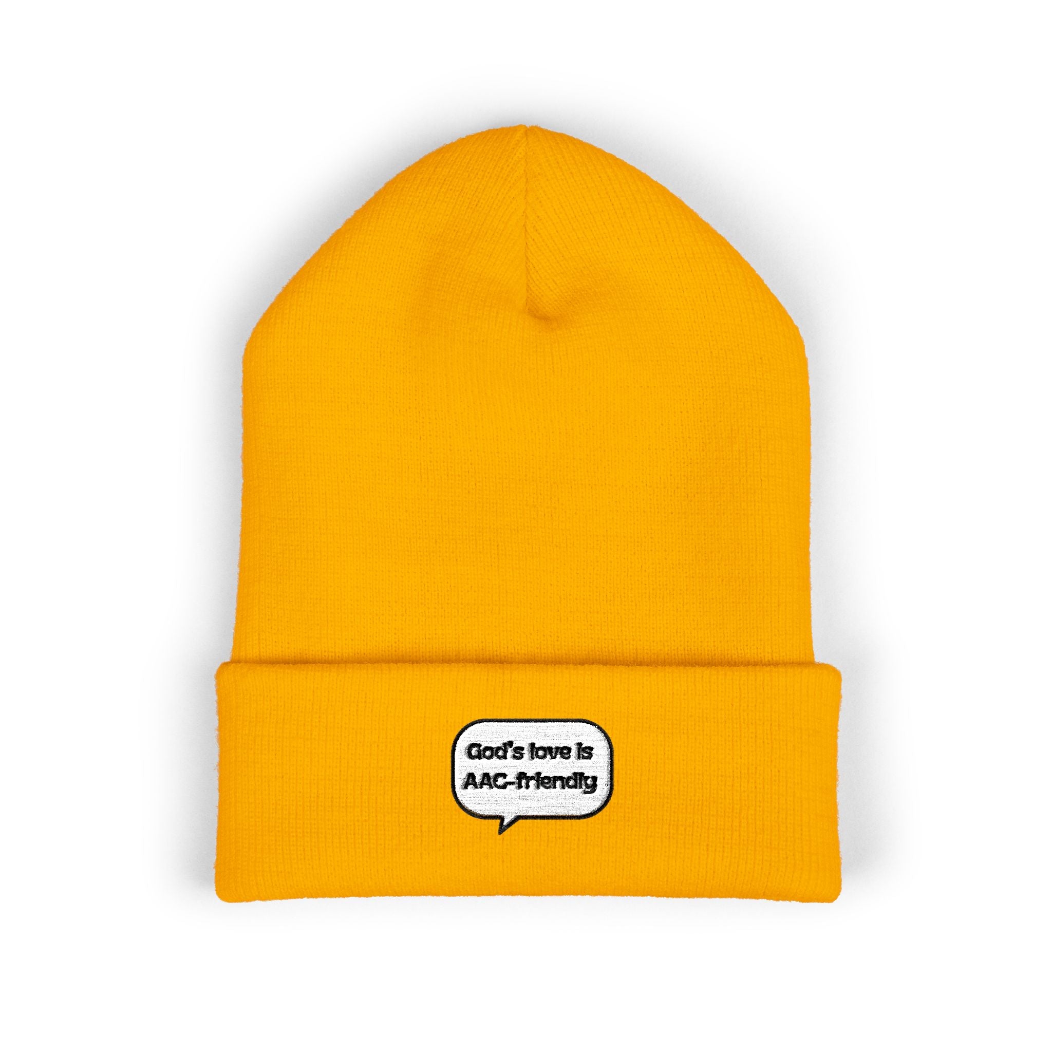 Embroidered Cuffed Beanie — Minimal Speech Bubble Design