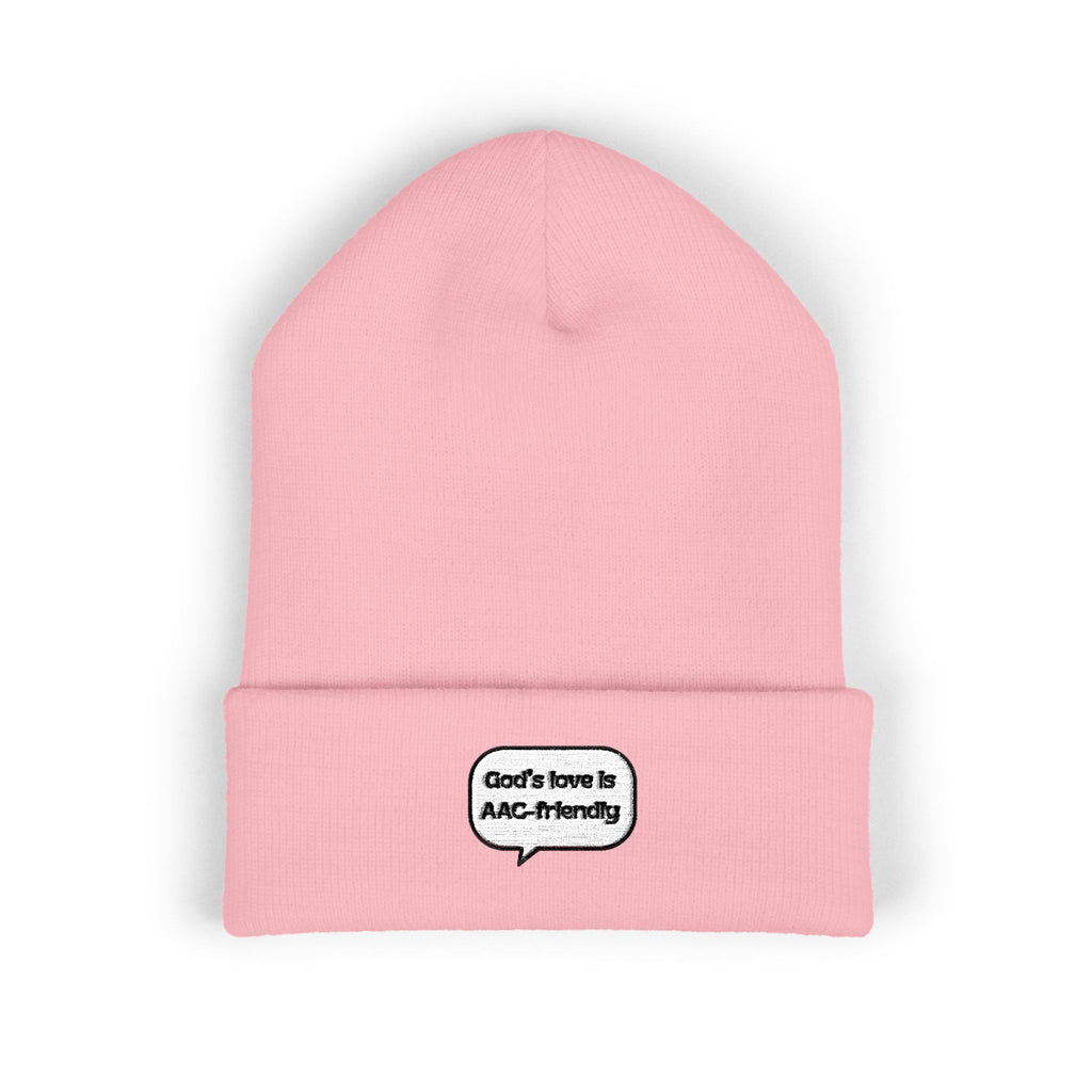 Embroidered Cuffed Beanie — Minimal Speech Bubble Design