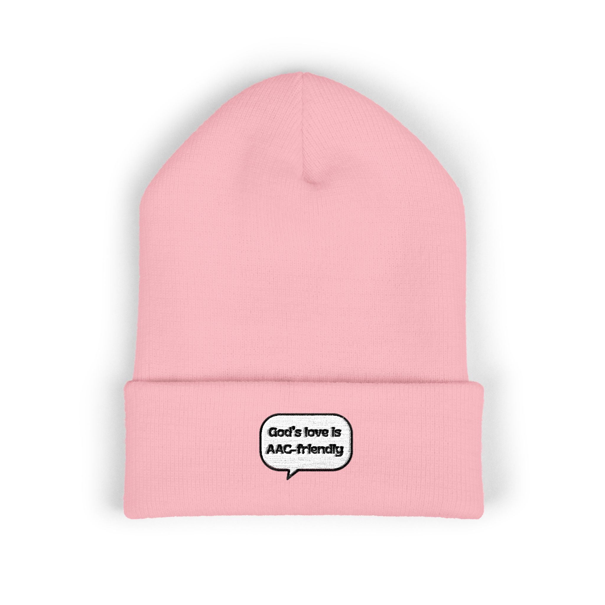 Embroidered Cuffed Beanie — Minimal Speech Bubble Design